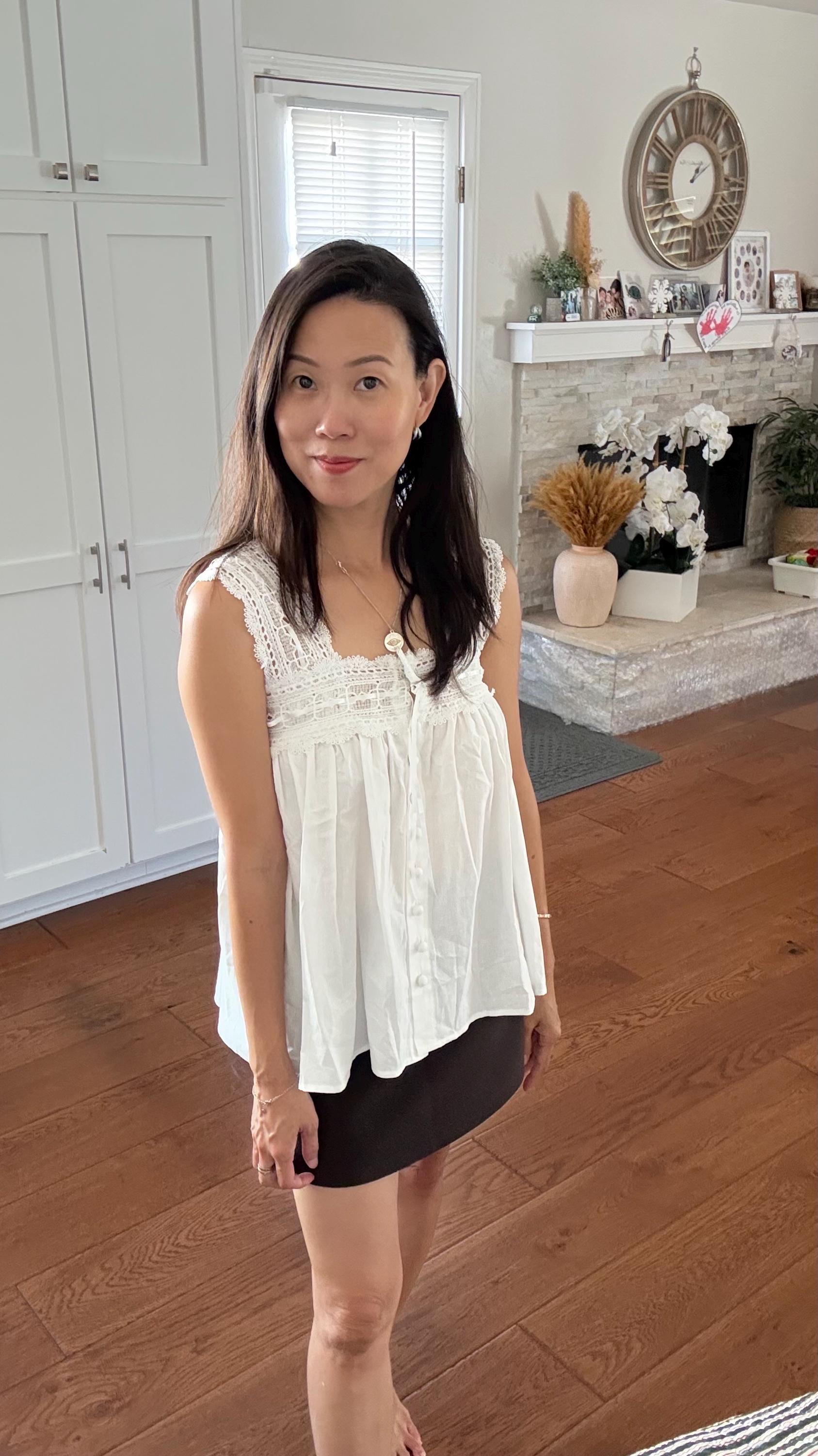Casual cotton button down tank shirt french lace vintage inspired . Doen Sezane inspired. Cozy cottagecore style top. Summer Fall top. - Chickticks