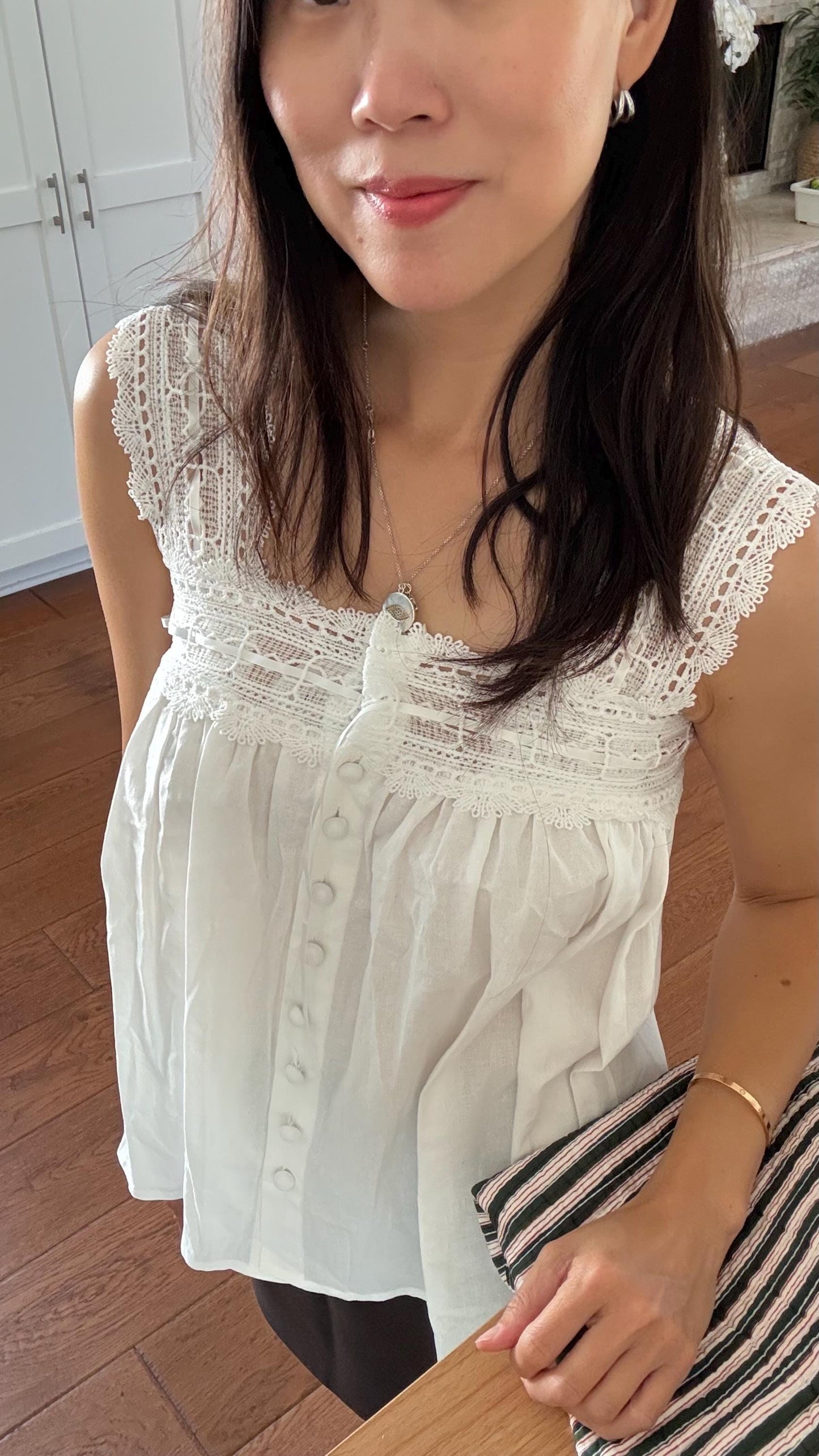 Casual cotton button down tank shirt french lace vintage inspired . Doen Sezane inspired. Cozy cottagecore style top. Summer Fall top. - Chickticks