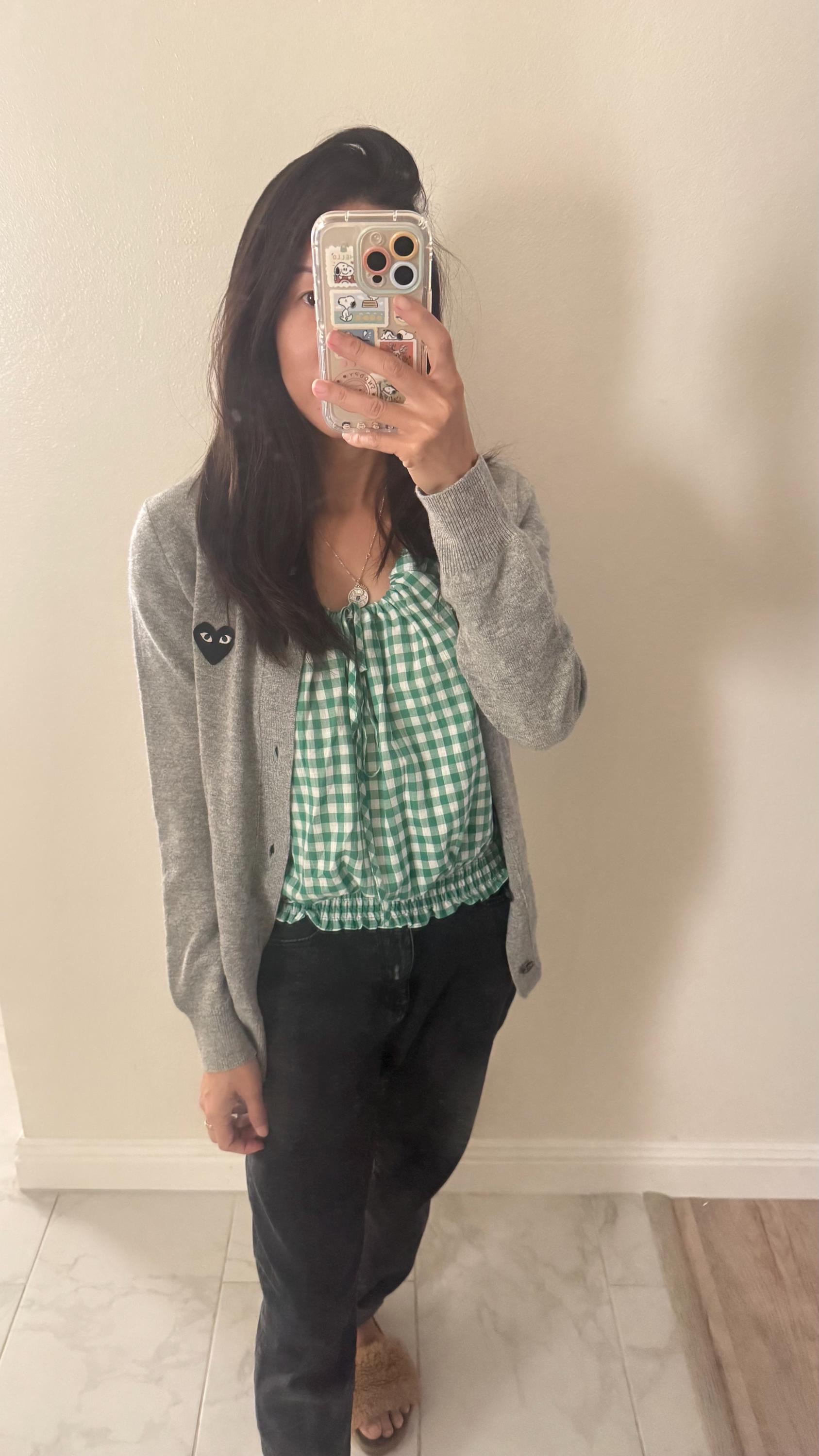 Cotton Green gingham top french style vintage inspired. Gingham Romantic blouse. Cozy comfortable Doen Sezane inspired - Chickticks