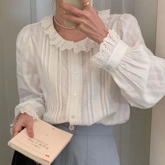 White cotton shirt french lace romantic top. Doen inspired dress. Sezane inspired shirt. Cozy comfortable cotton shirt. Boho victorian top - Chickticks