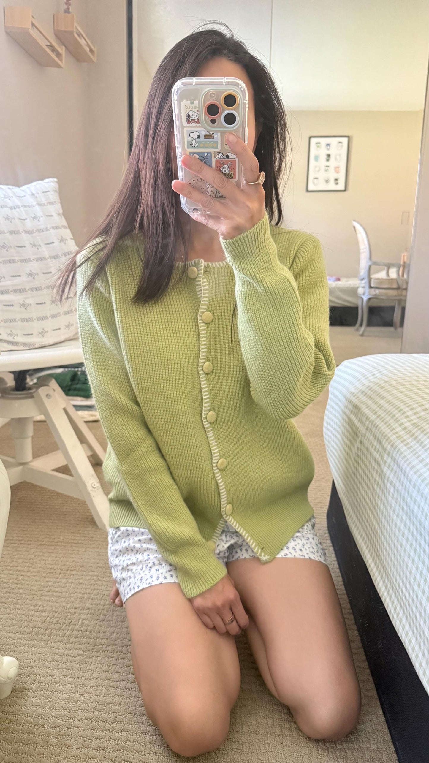 Green lime sage french style cardig vintage inspired. Romantic cozy cardigan. Boho Victorian cardigan. Doen Sezane inspired cardigan - Chickticks