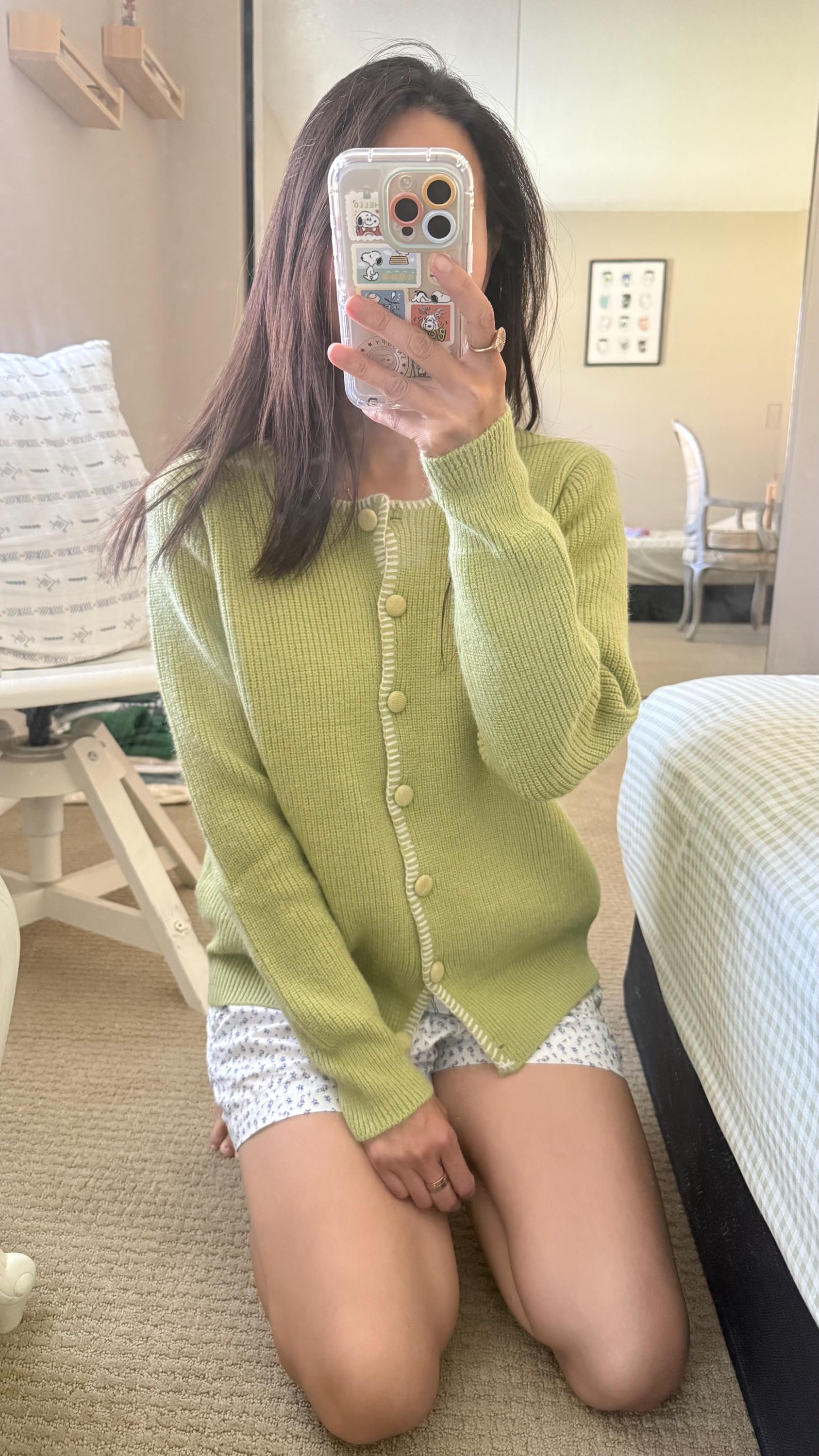 Green lime sage french style cardig vintage inspired. Romantic cozy cardigan. Boho Victorian cardigan. Doen Sezane inspired cardigan - Chickticks