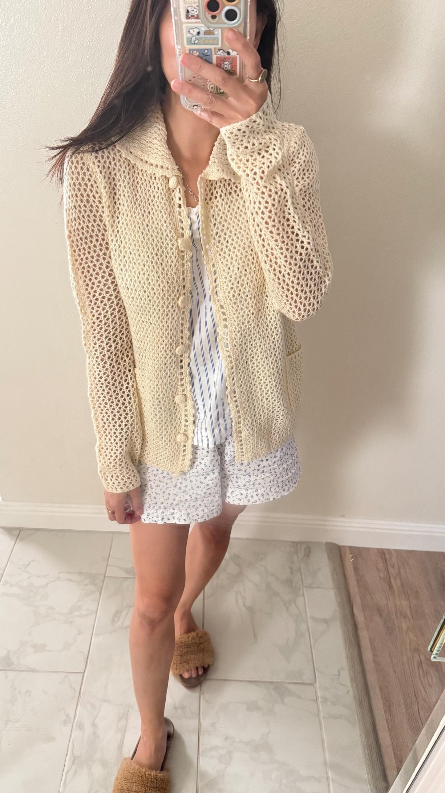 Cotton knit crochet cardigandown floral ruffle top. Cozy cottagecore vibes top cardigan.Romantic cardigan. Doen Sezane inspired - Chickticks