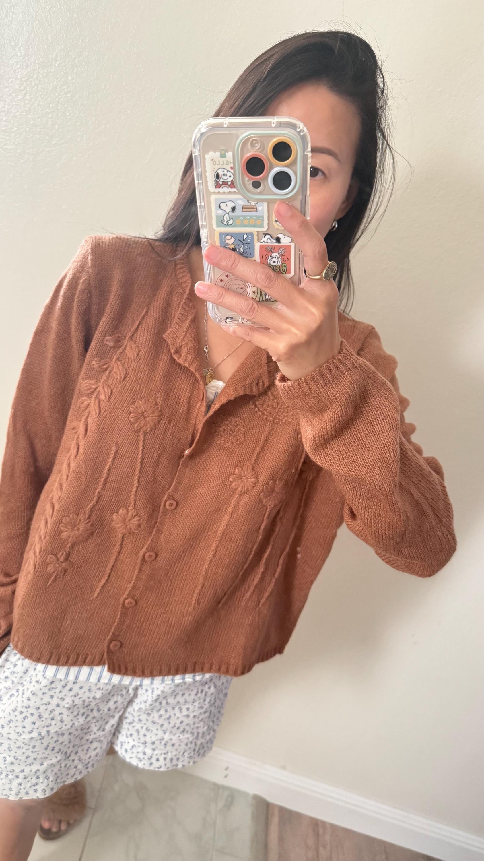 Brown floral cardigan french vintage inspired style . Doen inspired cardigan. Sezane inspired top cardigan. Cozy romantic cardigan - Chickticks