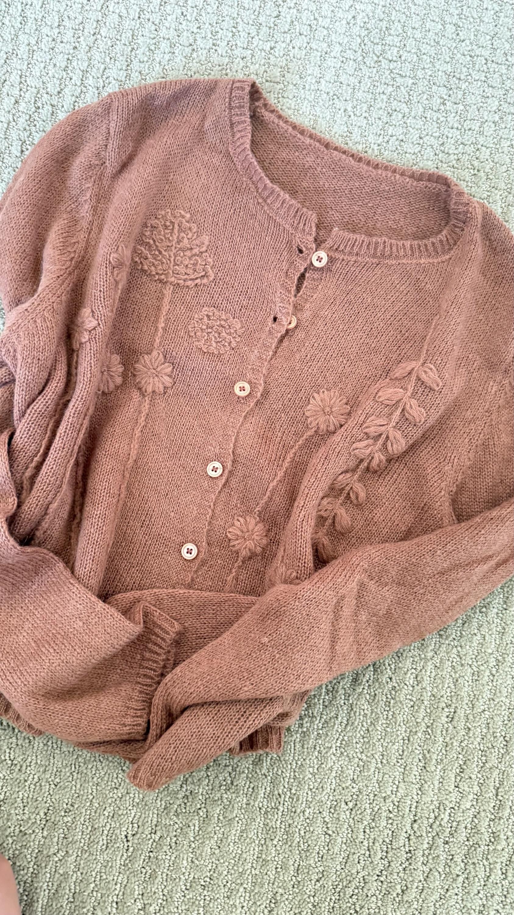 Brown floral cardigan french vintage inspired style . Doen inspired cardigan. Sezane inspired top cardigan. Cozy romantic cardigan - Chickticks