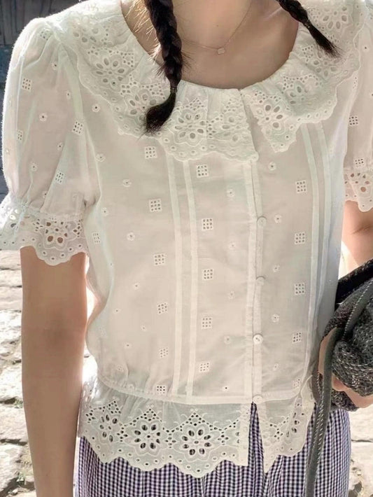 Casual cotton french floral lace top vintage inspired . Cotton cozy and romantic blouse. Doen inspired summer top. Boho Victorian style - Chickticks
