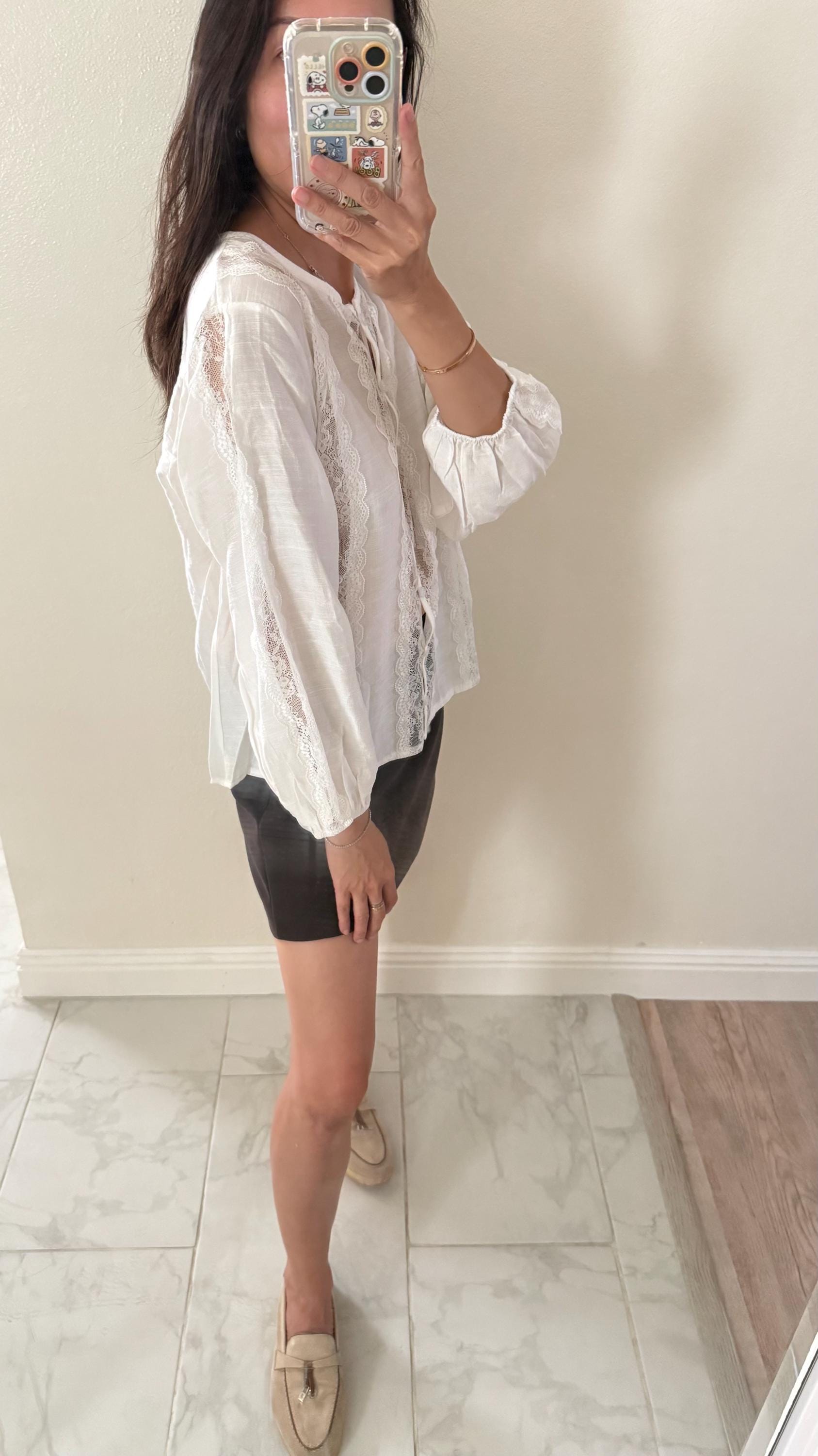 White Top FloraFrench Style Vintage Inspired. Sezane Doen Shirt Inspired . Blouse top in floral Victorian style lace. Bohemian top style. - Chickticks