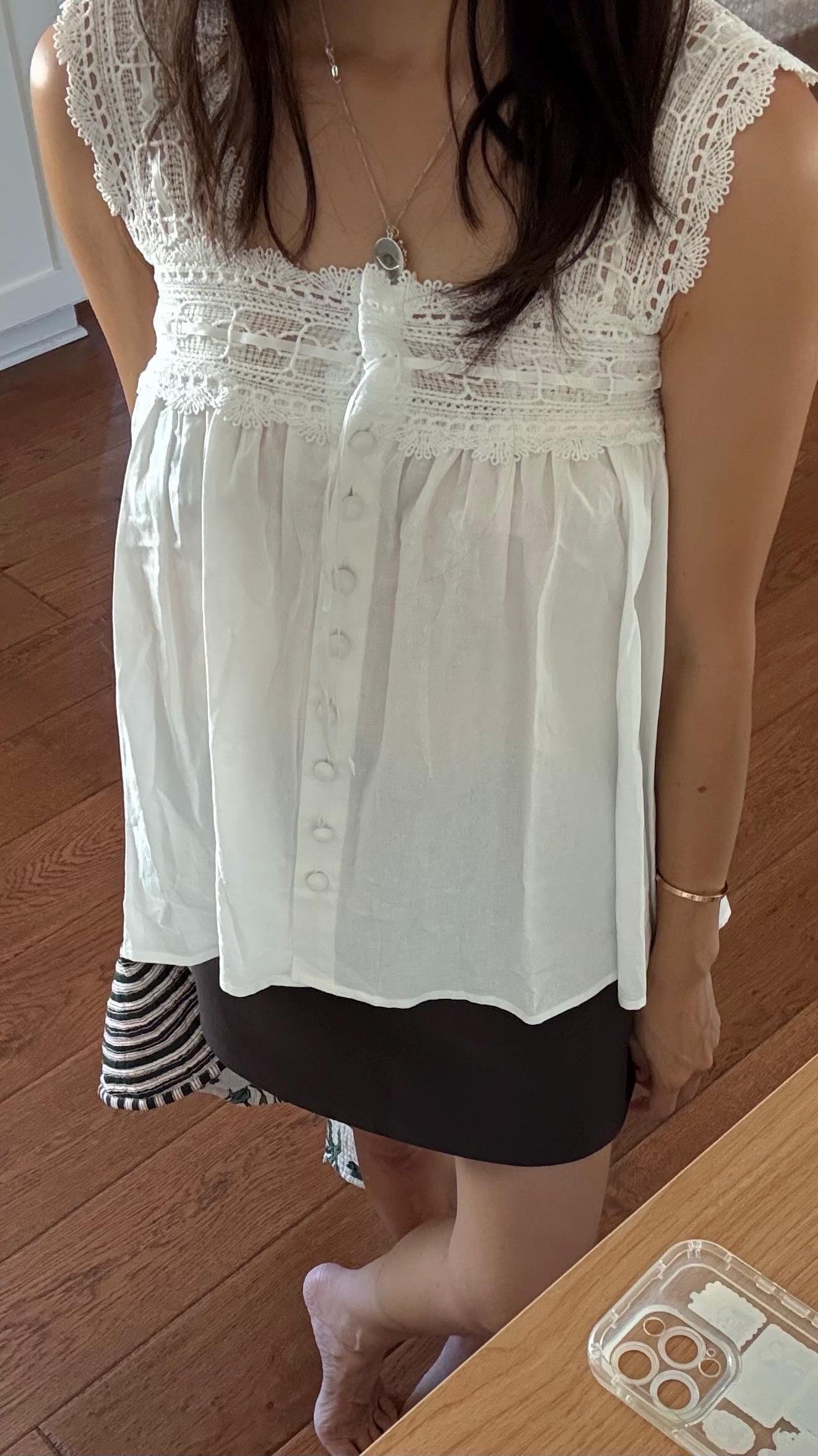 Casual cotton button down tank shirt french lace vintage inspired . Doen Sezane inspired. Cozy cottagecore style top. Summer Fall top. - Chickticks