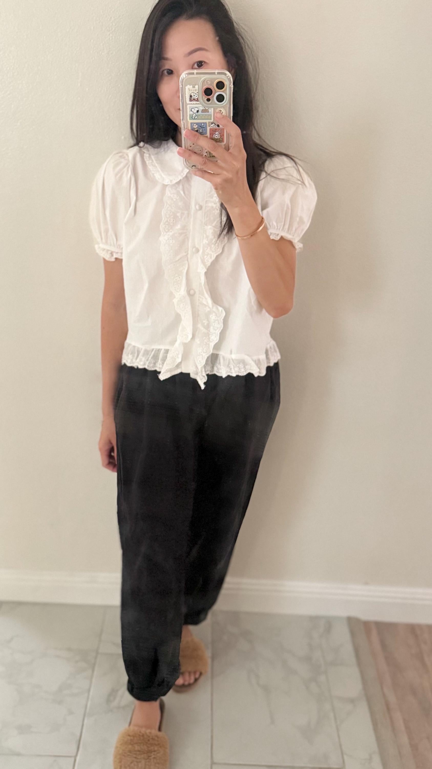 Cotton embroidered lace blouse french style vintage inspired. White button down shirt ruffle shirt. Sezane Doen inspired boho blouse - Chickticks