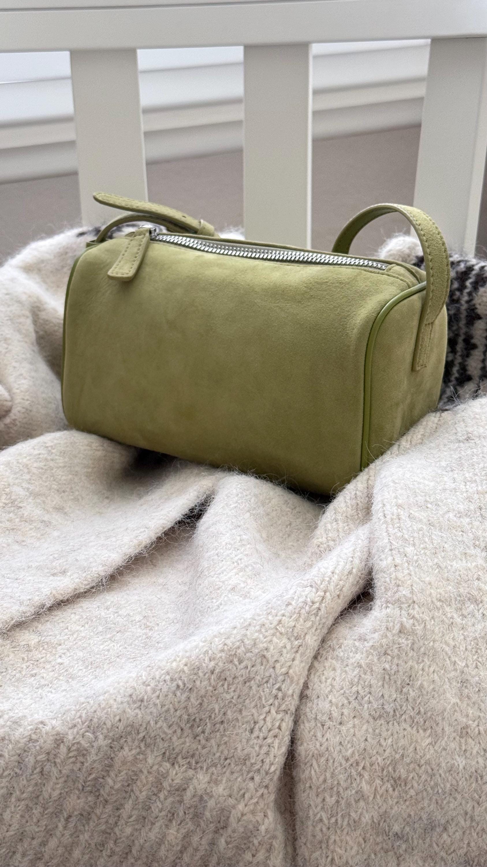Lime green avocado buttery soft faux suede 90s bag .The row inspired 90s bag. Mini suede bag. Shoulder suede minimalist bag.