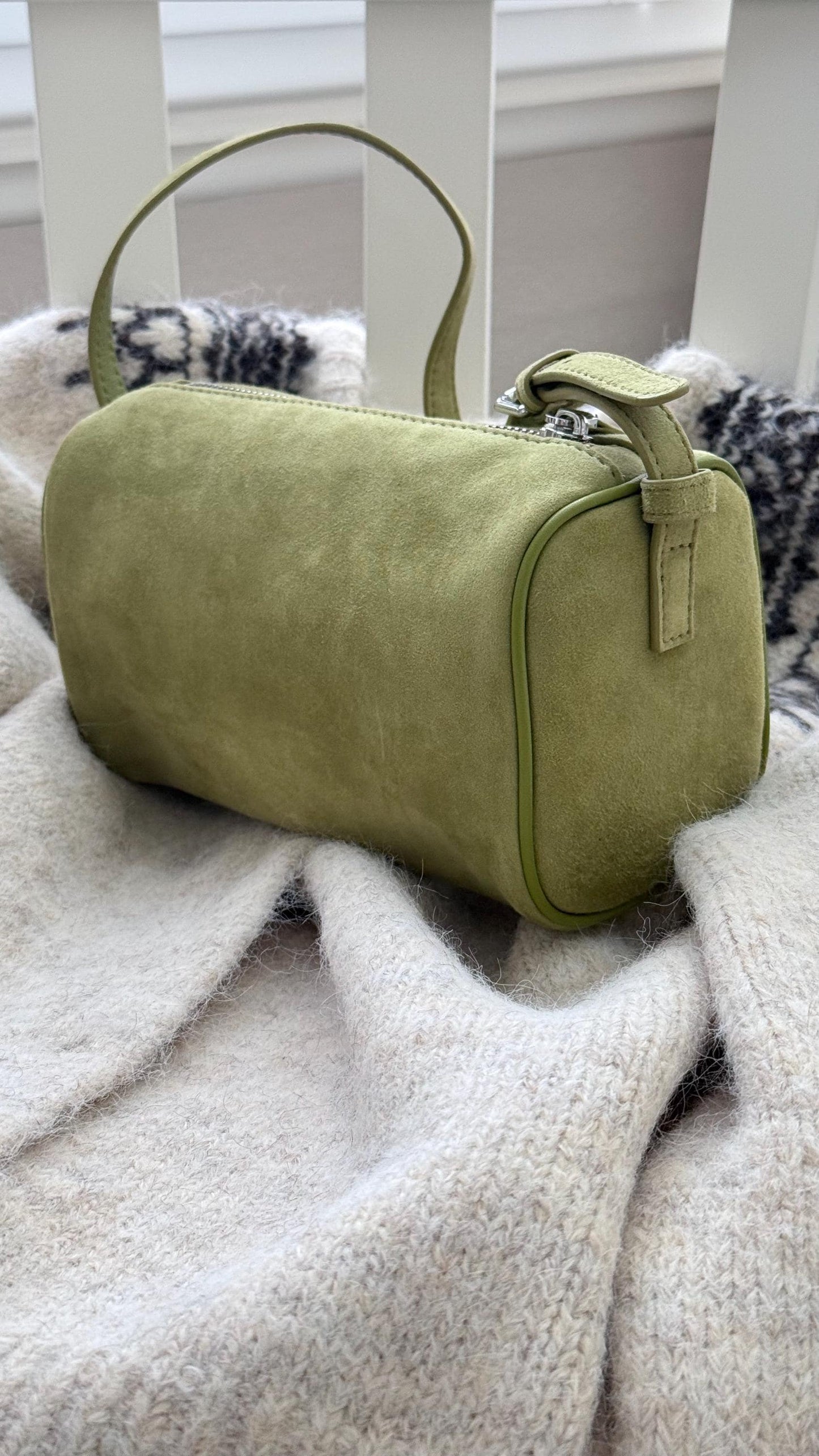 Lime green avocado buttery soft faux suede 90s bag .The row inspired 90s bag. Mini suede bag. Shoulder suede minimalist bag.