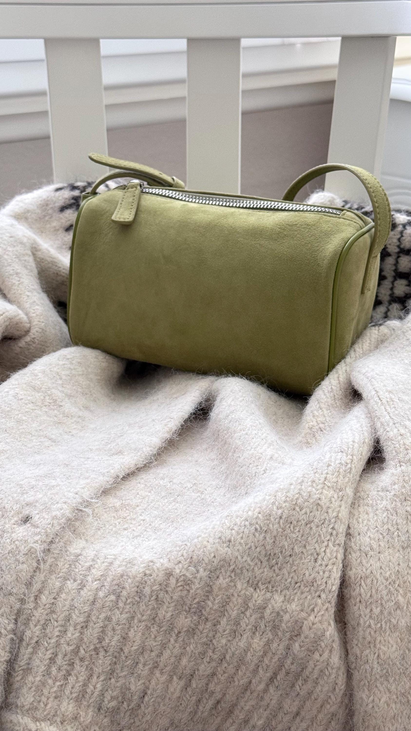 Lime green avocado buttery soft faux suede 90s bag .The row inspired 90s bag. Mini suede bag. Shoulder suede minimalist bag.