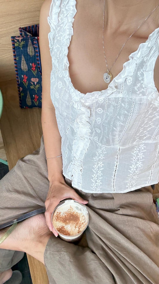 Casual cotton floral lace ruffle tank vintage inspired . Cozy cottage vibe top.Romantic blouse. Doen inspired top. Sezane inspired - Chickticks