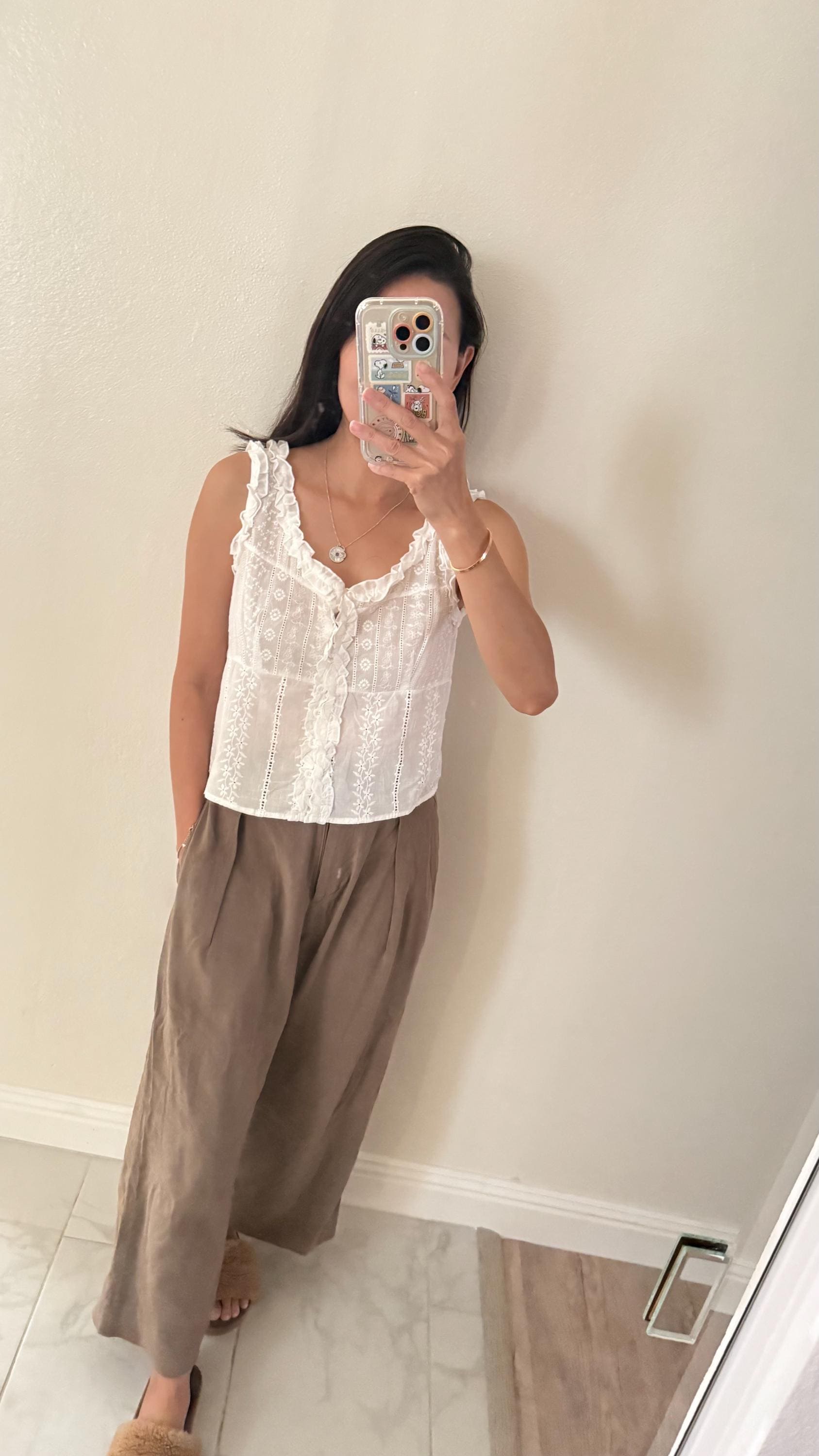 Casual cotton floral lace ruffle tank vintage inspired . Cozy cottage vibe top.Romantic blouse. Doen inspired top. Sezane inspired - Chickticks