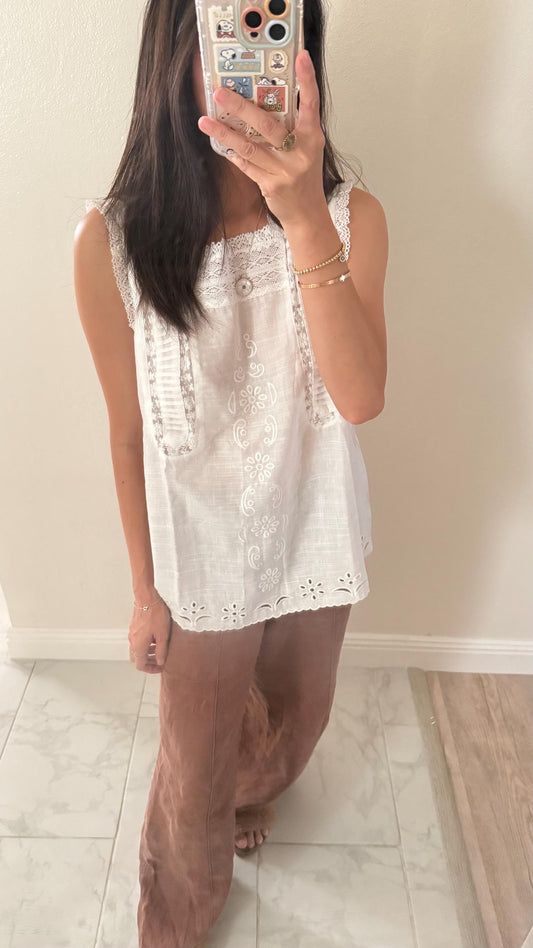 Casual cotton tunic top french lace vintage inspired . Cozy cottage vibe top.Romantic blouse. Doen inspired top. Sezane inspired top - Chickticks