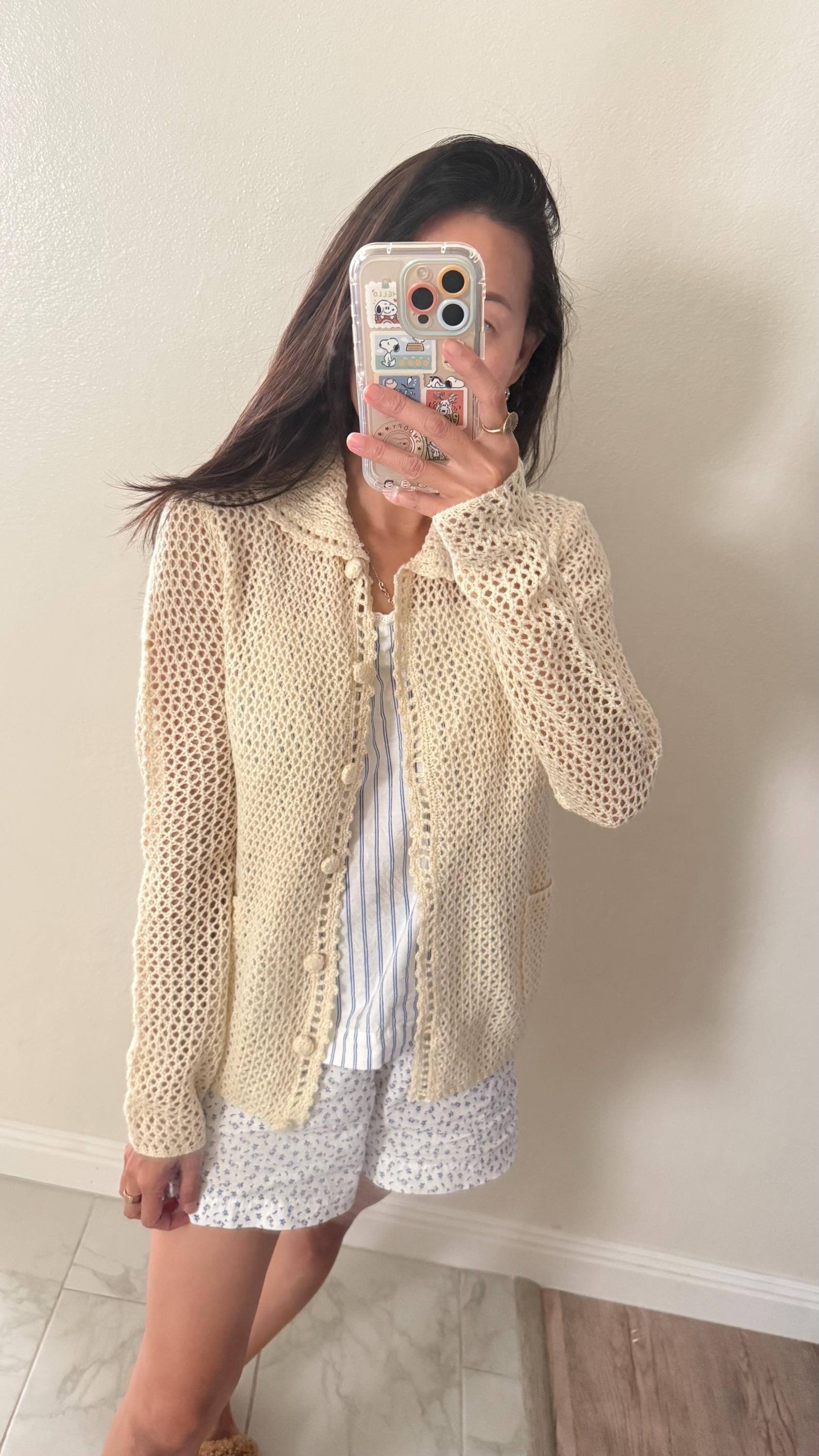 Cotton knit crochet cardigandown floral ruffle top. Cozy cottagecore vibes top cardigan.Romantic cardigan. Doen Sezane inspired - Chickticks