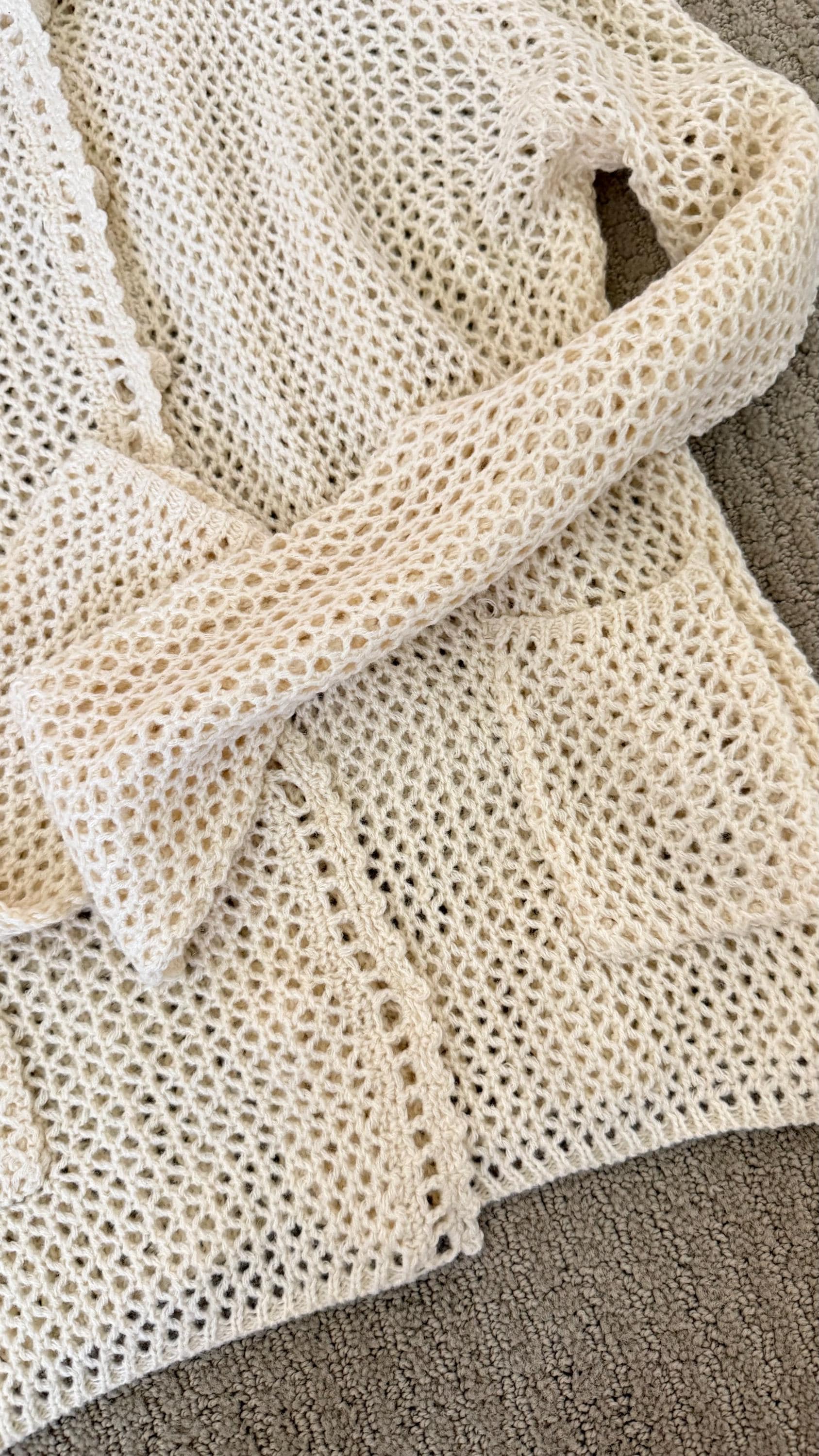 Cotton knit crochet cardigandown floral ruffle top. Cozy cottagecore vibes top cardigan.Romantic cardigan. Doen Sezane inspired - Chickticks