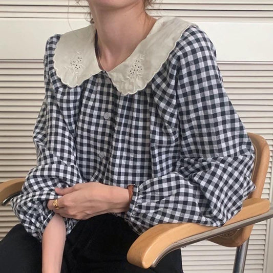 Cotton black gingham style vintage inspired. Victorian style shirt. Bohemian style shirt. Cozy comfortable top. Doen Sezane inspired top - Chickticks