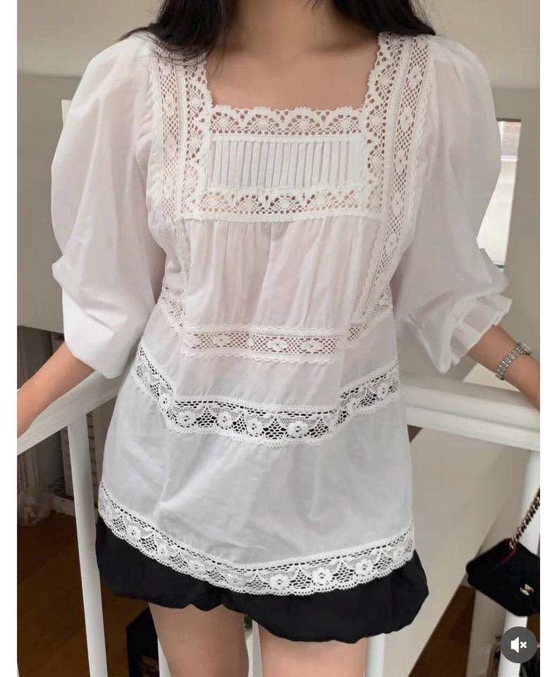 Casual lace cotton vintage inspired top. Cozy comfortable top. . Romantic blouse. Doen Sezane inspired top . Boho victorian lace blouse - Chickticks