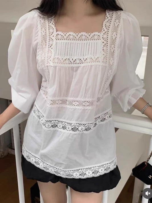 Casual lace cotton vintage inspired top. Cozy comfortable top. . Romantic blouse. Doen Sezane inspired top . Boho victorian lace blouse - Chickticks