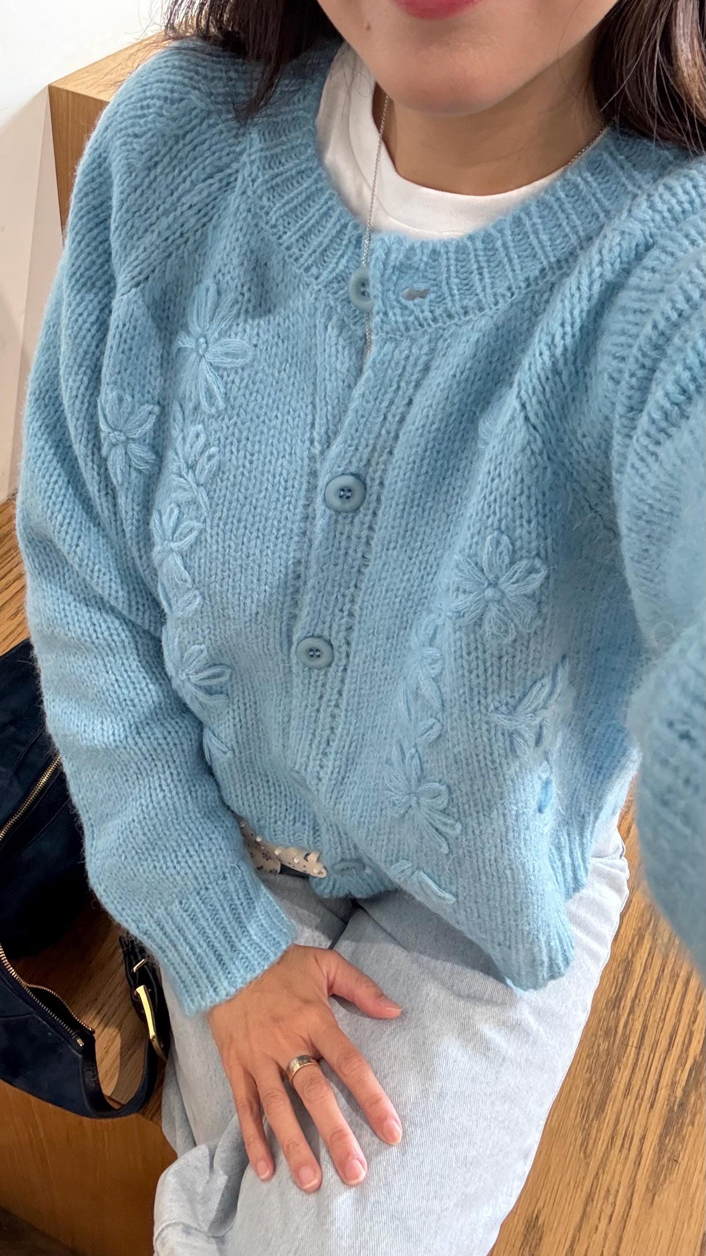 Blue knit cardigan french vintage inspired. Boho cardigan top bohemian style. Romantic cardigan . Doen Sezane inspired cardigan