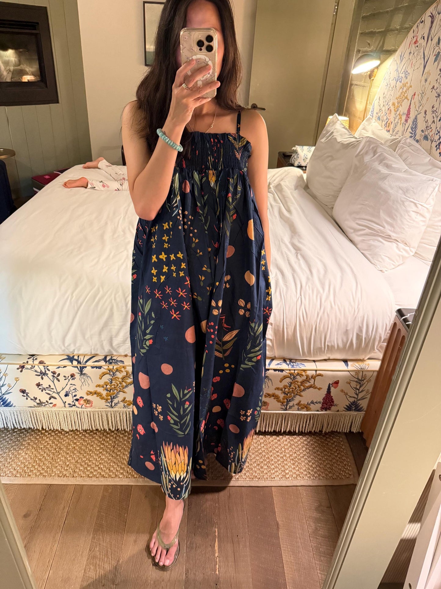 Cotton spaghetti strap floral nap everyday dress. Easy maxi floral dress bohemian style. Doen Sezane inspired dress. Victorian cozy dress