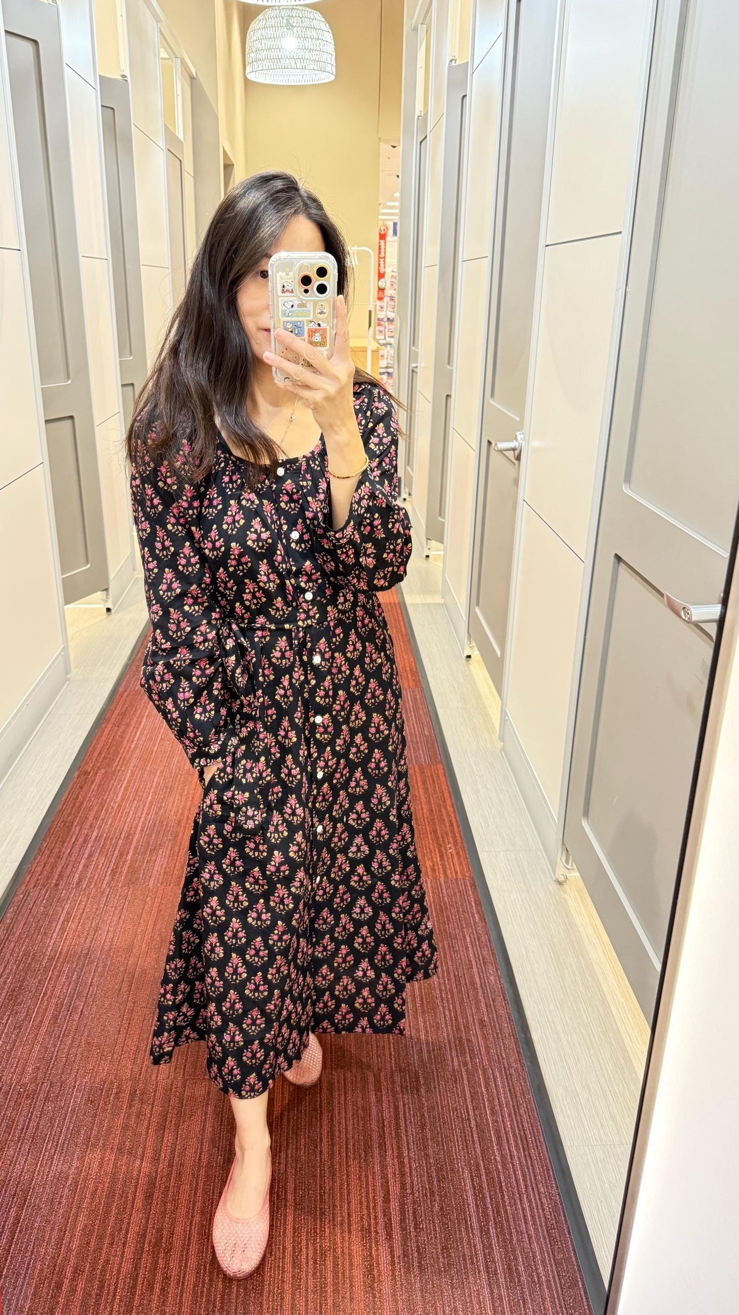 Floral Cotton Maxi Dress. Bohemian Victorian Style Dress with Pockets. . Cotton Long Sleeve Shirt Nap Dress.