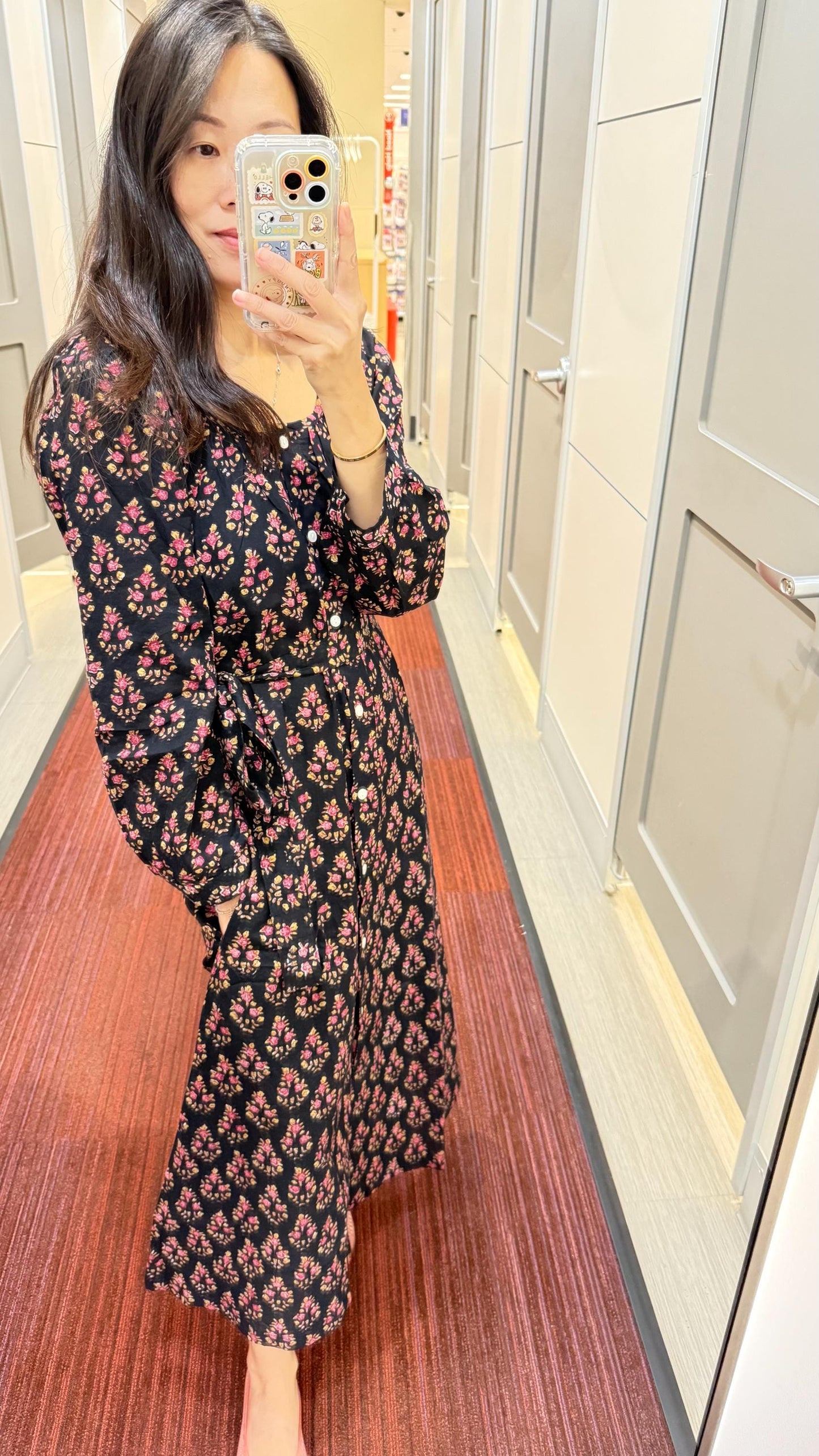 Floral Cotton Maxi Dress. Bohemian Victorian Style Dress with Pockets. . Cotton Long Sleeve Shirt Nap Dress.