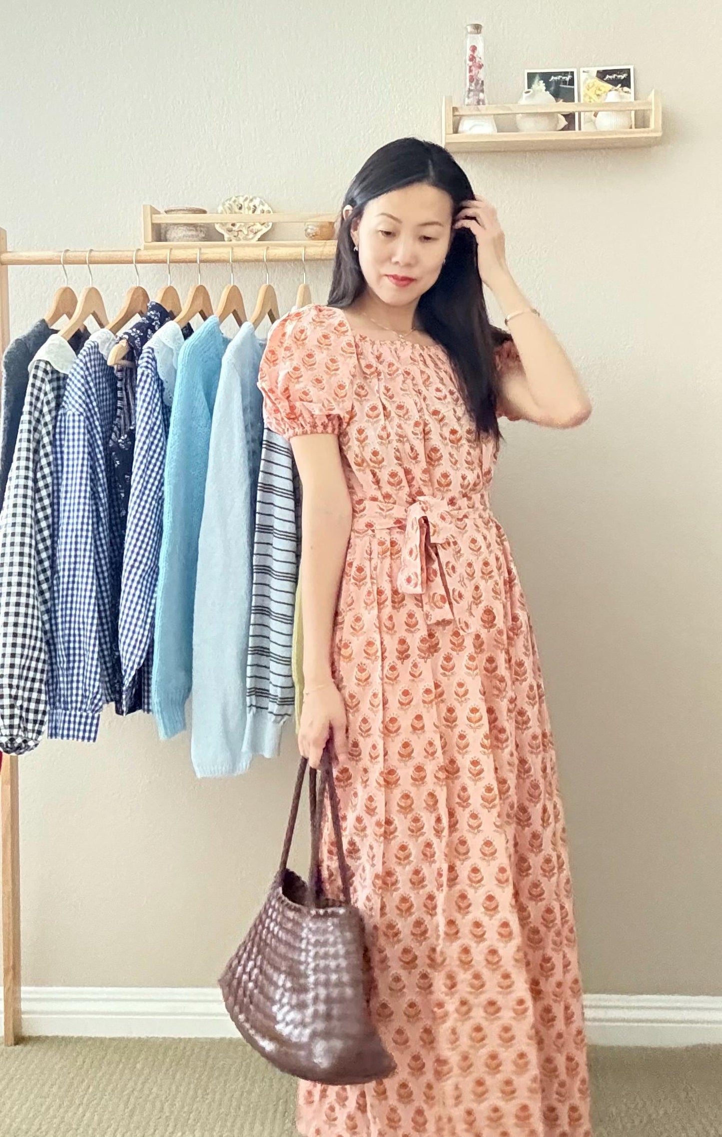 Floral Cotton Maxi Dress. Resort Nap Dress with Pockets. . Handblocked floral print Dress. Cottage core Whimsical dress