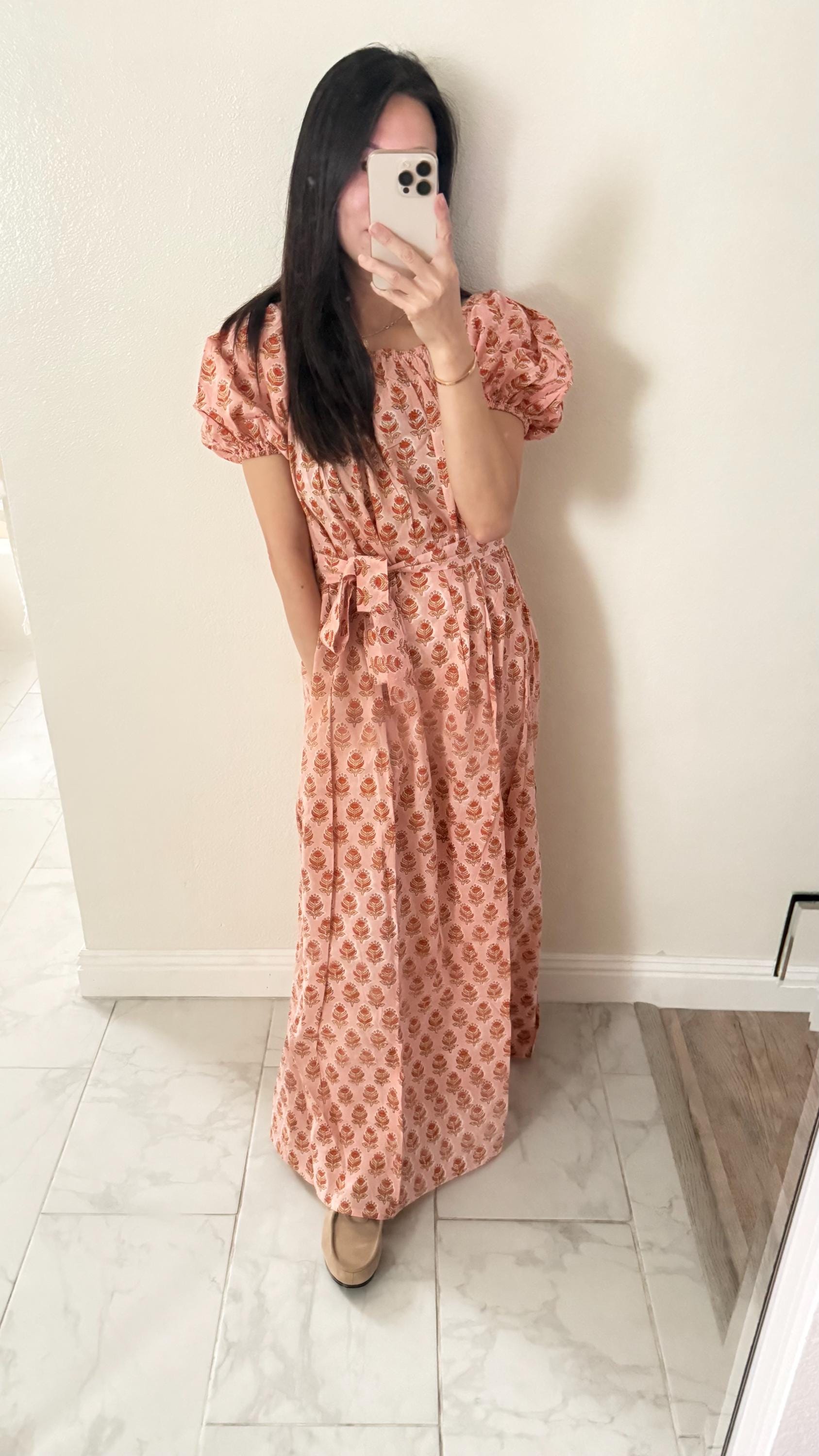 Floral Cotton Maxi Dress. Resort Nap Dress with Pockets. . Handblocked floral print Dress. Cottage core Whimsical dress