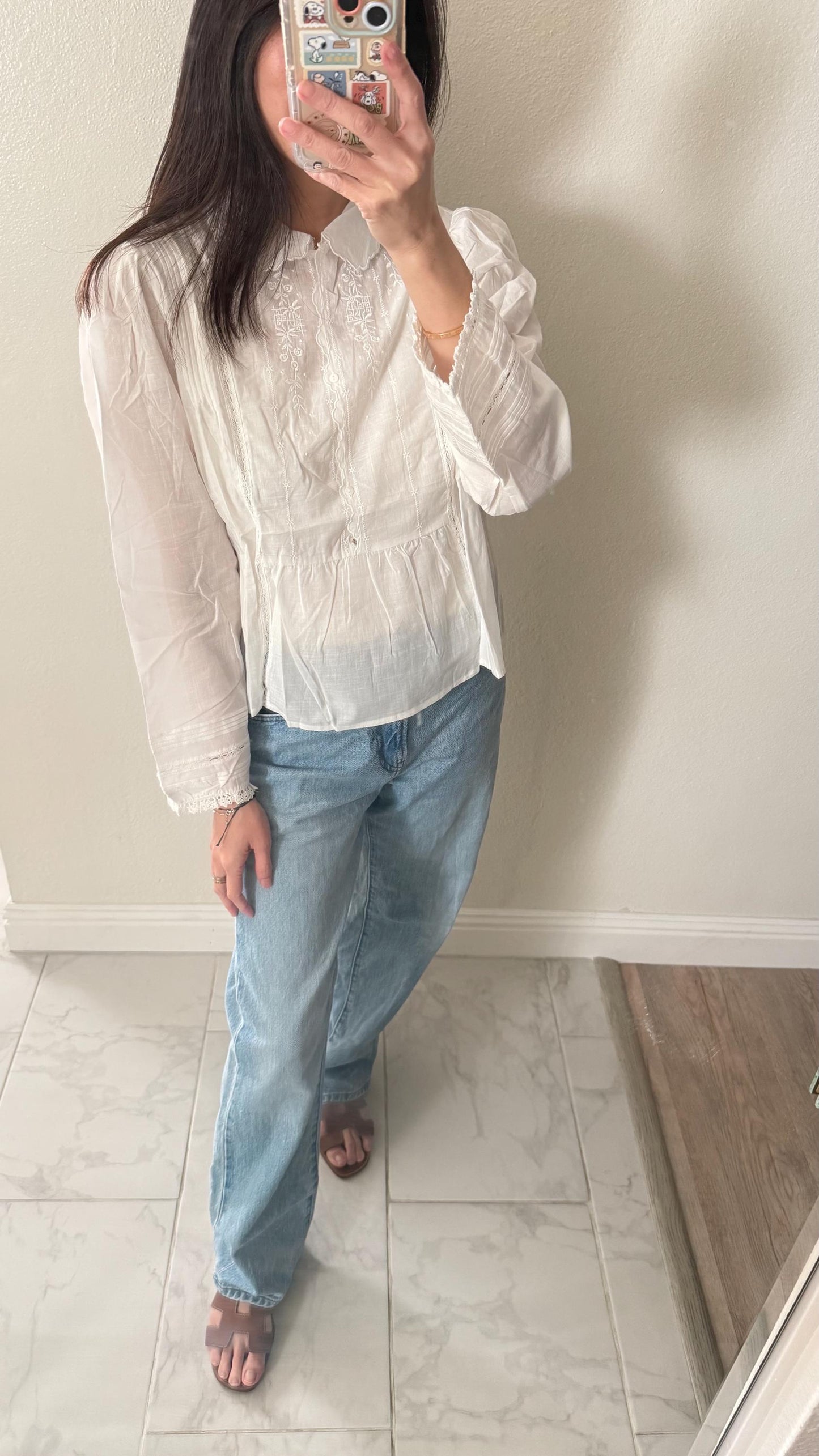 Cotton white floral embroidered top. Vintage Inspired Style Top. Cottage core style blouse. Boho Victorian Top.