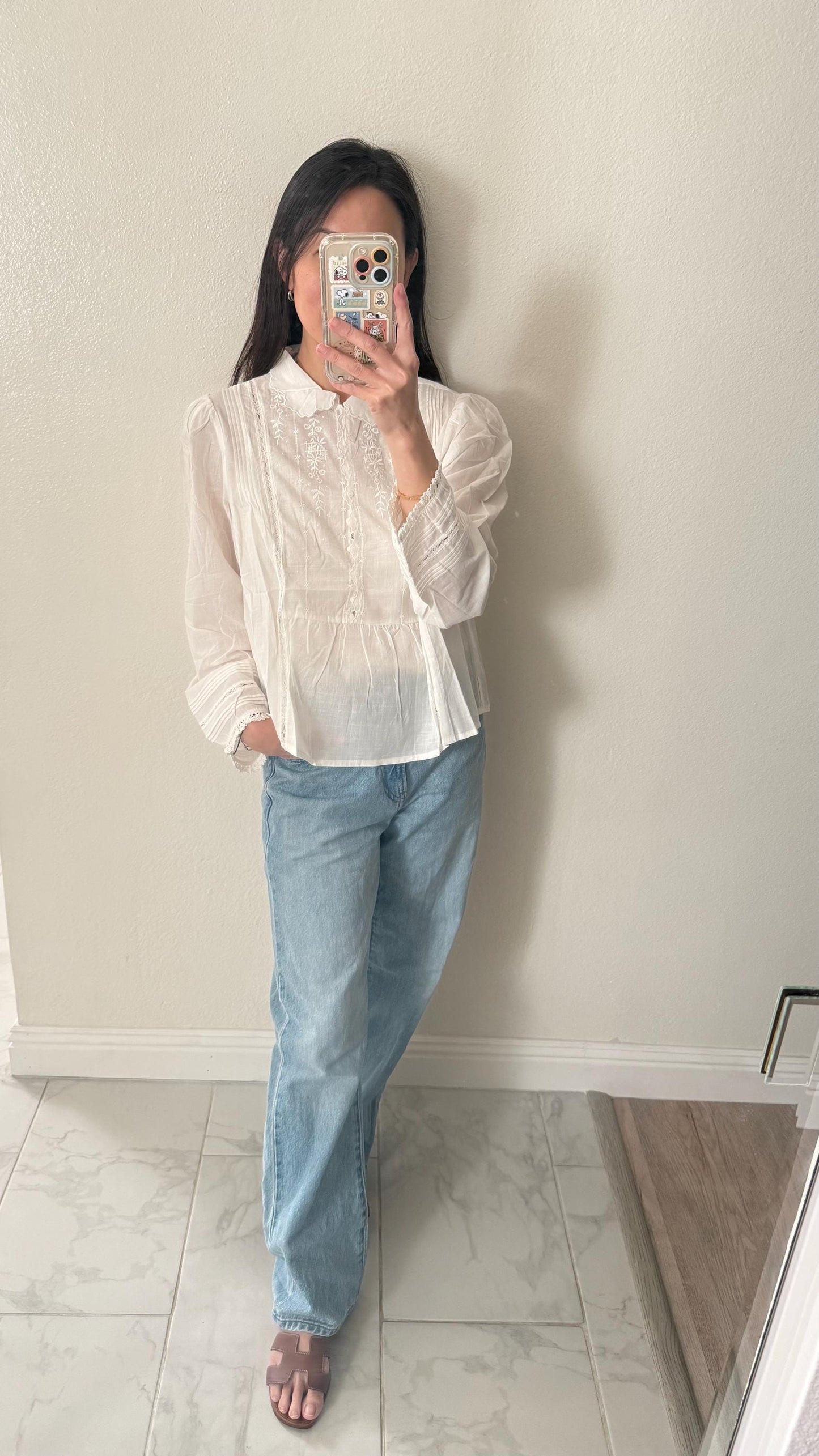 Cotton white floral embroidered top. Vintage Inspired Style Top. Cottage core style blouse. Boho Victorian Top.