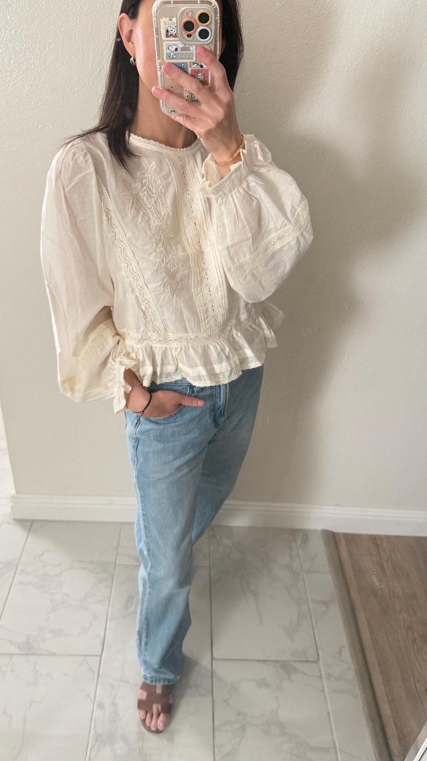 Cotton Eyelet Floral Embroidered Blouse. French Victorian Bohemian Style Top. Vintage Inspired Cotton Top. Pintuck Whimsical Cotton Top.