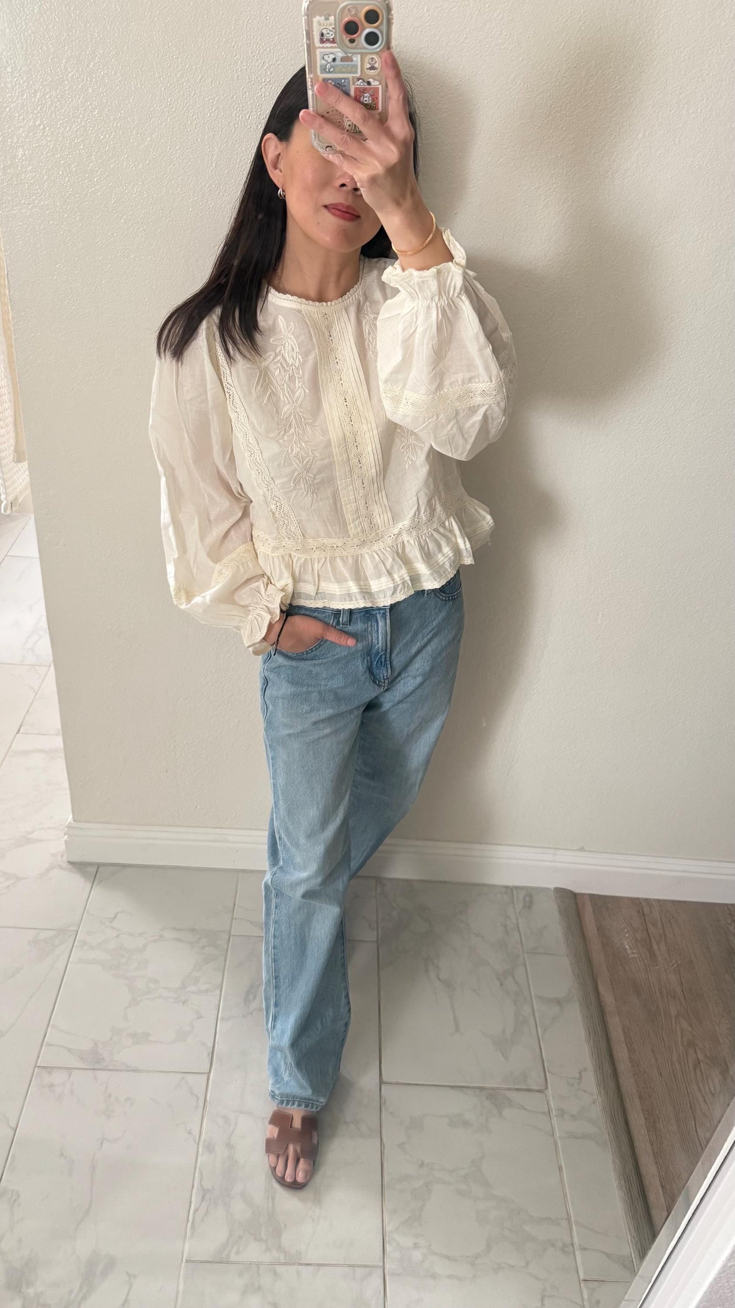 Cotton Eyelet Floral Embroidered Blouse. French Victorian Bohemian Style Top. Vintage Inspired Cotton Top. Pintuck Whimsical Cotton Top.