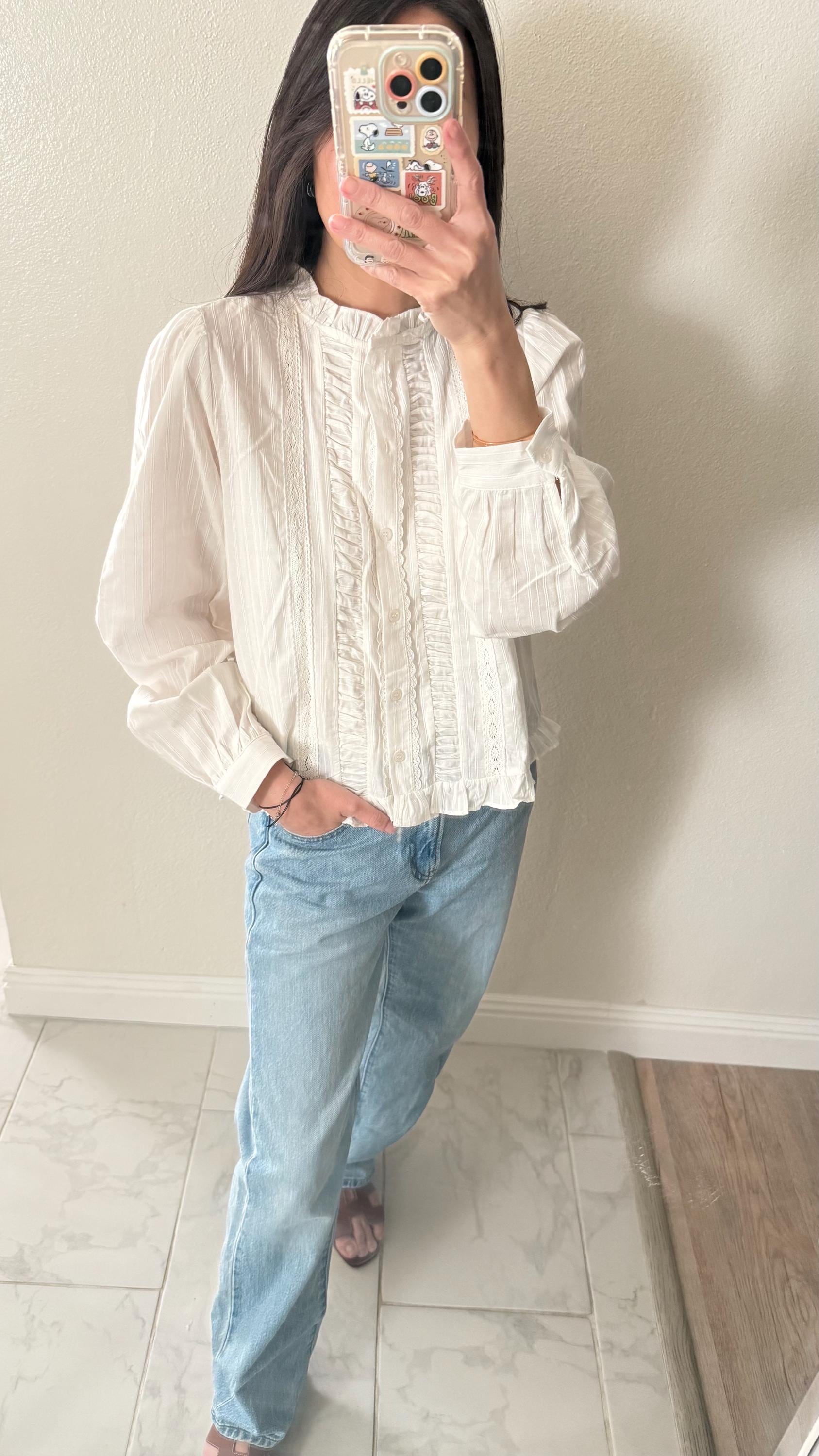Casual pintuck white lace romantic top . Cozy comfortable top. Cotton Victorian Boho romantic top. . Classic white cotton cozy top