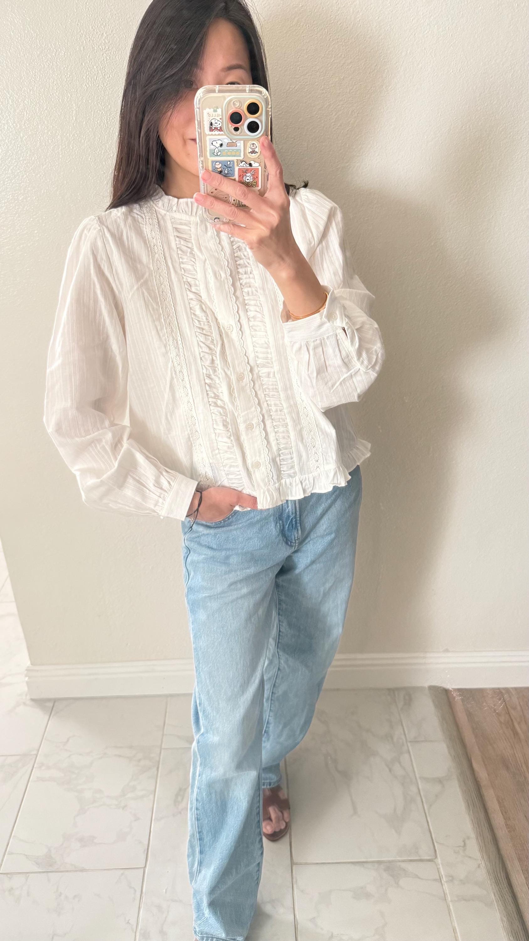 Casual pintuck white lace romantic top . Cozy comfortable top. Cotton Victorian Boho romantic top. . Classic white cotton cozy top