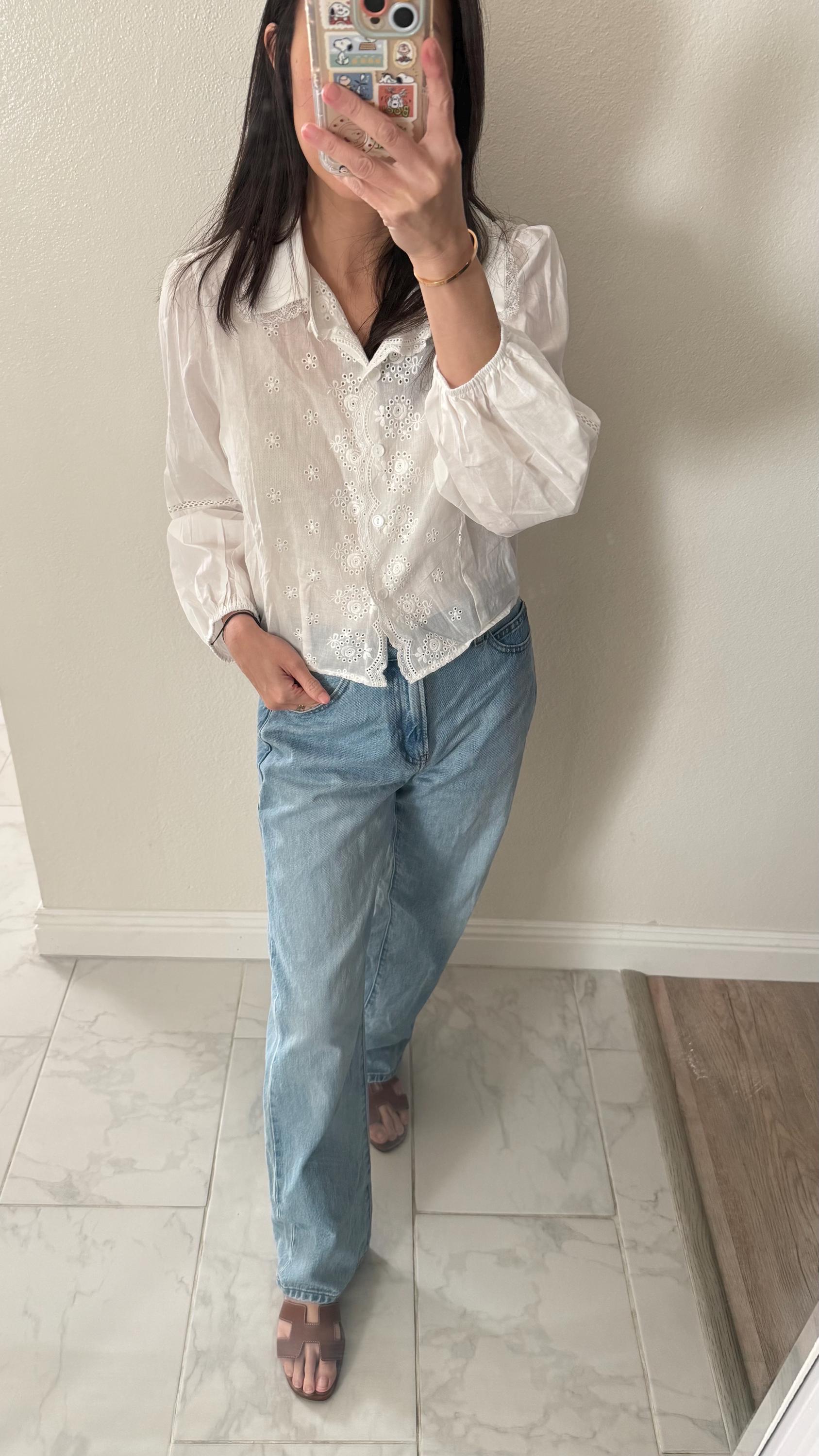 Cotton Eyelet Ruffle Blouse. Romantic Cottage core Whimsical Top. Peter pan collar sweet top. Cozy comfortable top.