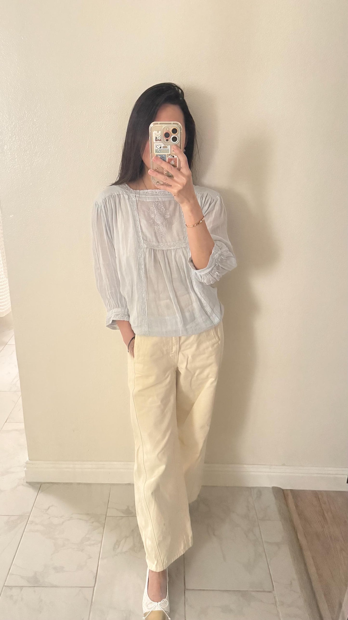 Casual pintuck blue lace romantic top . Cozy comfortable top. Cotton Victorian Boho romantic top. Classic ocean light cotton cozy top