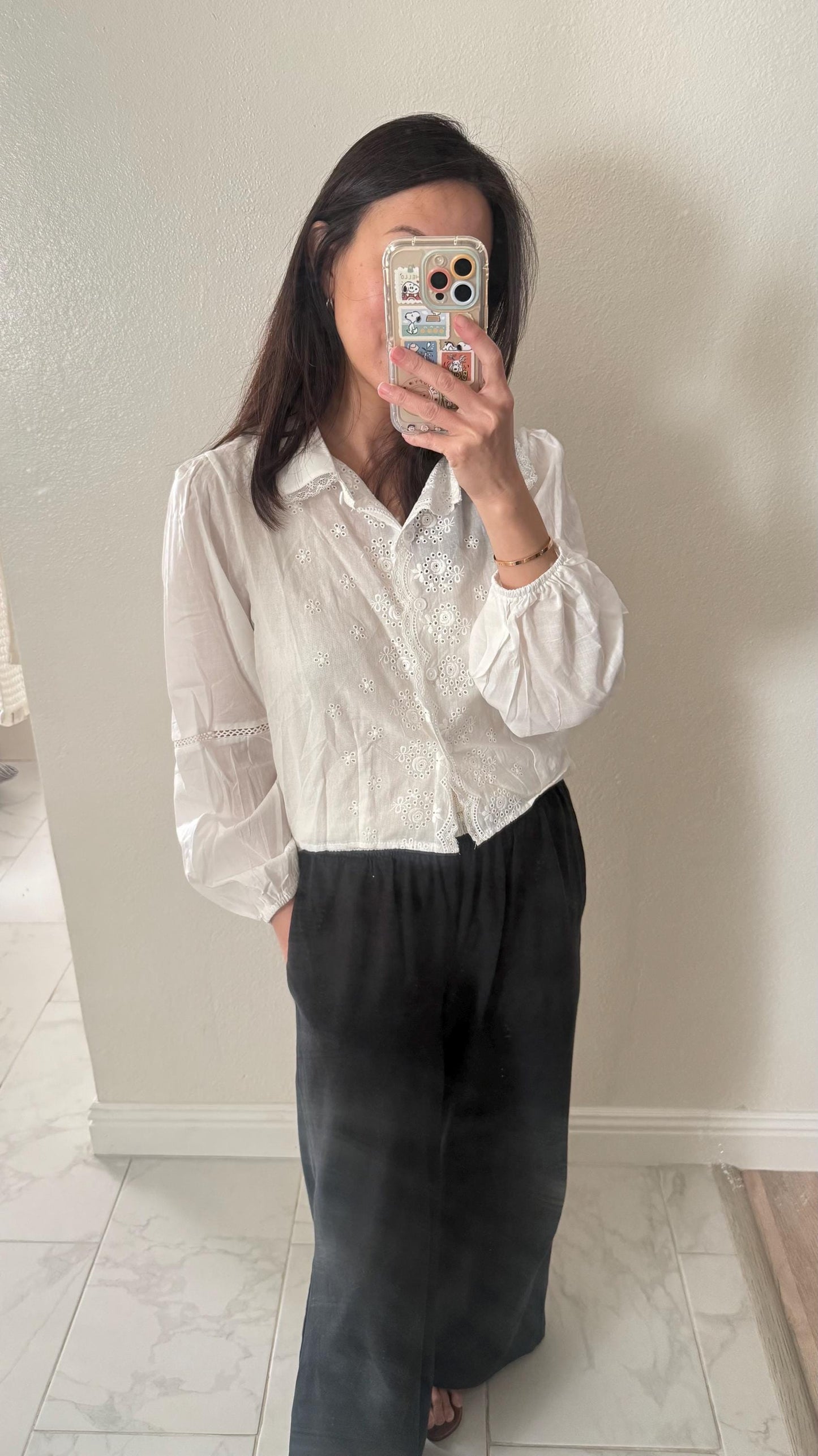 Cotton Eyelet Ruffle Blouse. Romantic Cottage core Whimsical Top. Peter pan collar sweet top. Cozy comfortable top.