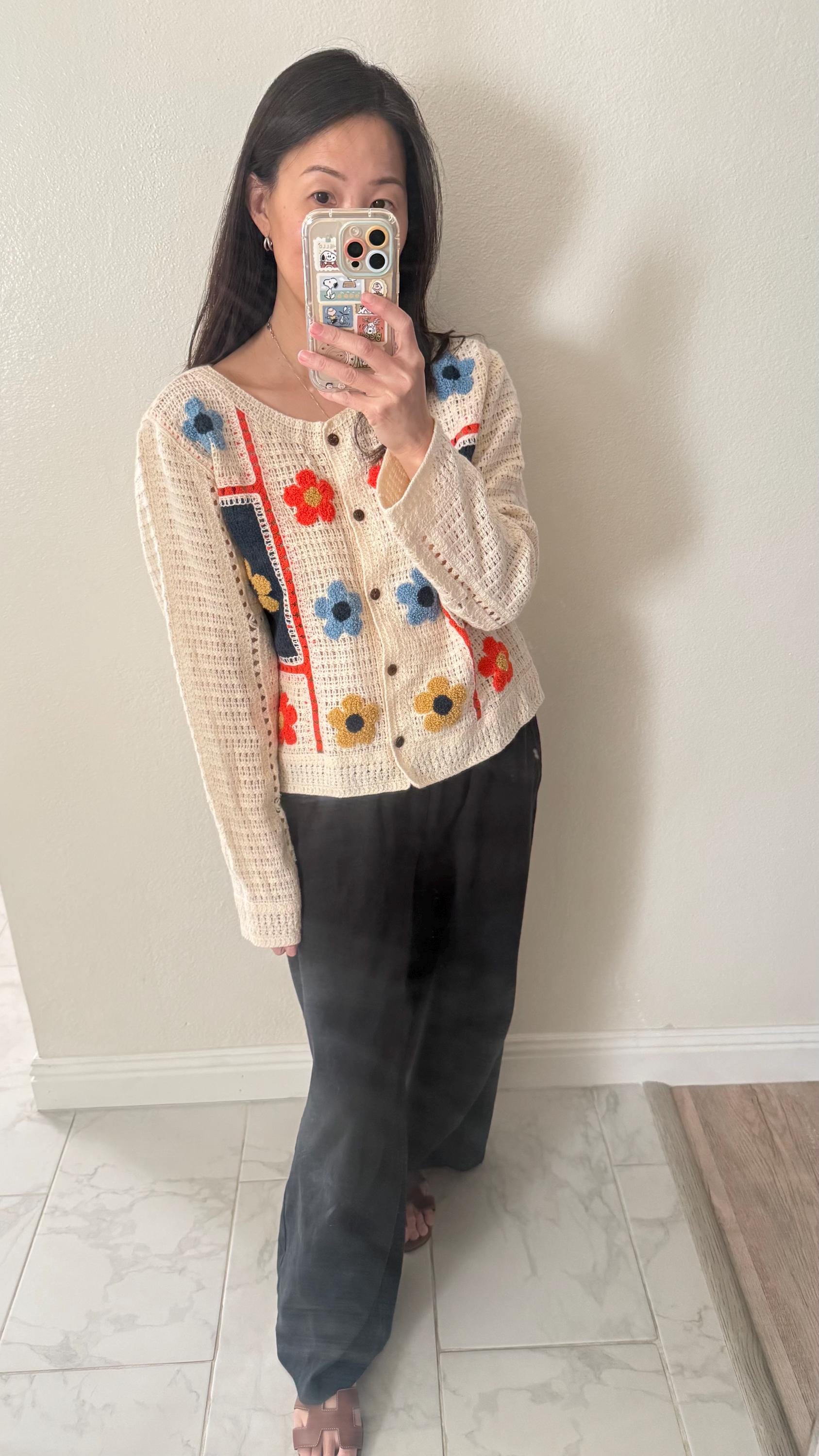 Cotton Knit Floral Lace Blouse. French Vintage Inspired Shirt Cardigan. Cotton Cardigan. Floral spring summer cardigan. Victorian cardigan