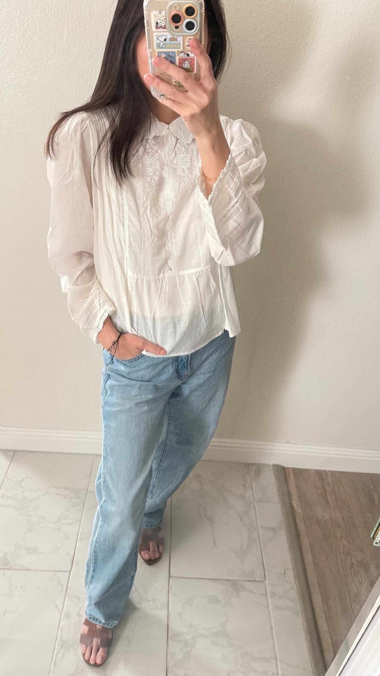 Cotton white floral embroidered top. Vintage Inspired Style Top. Cottage core style blouse. Boho Victorian Top.