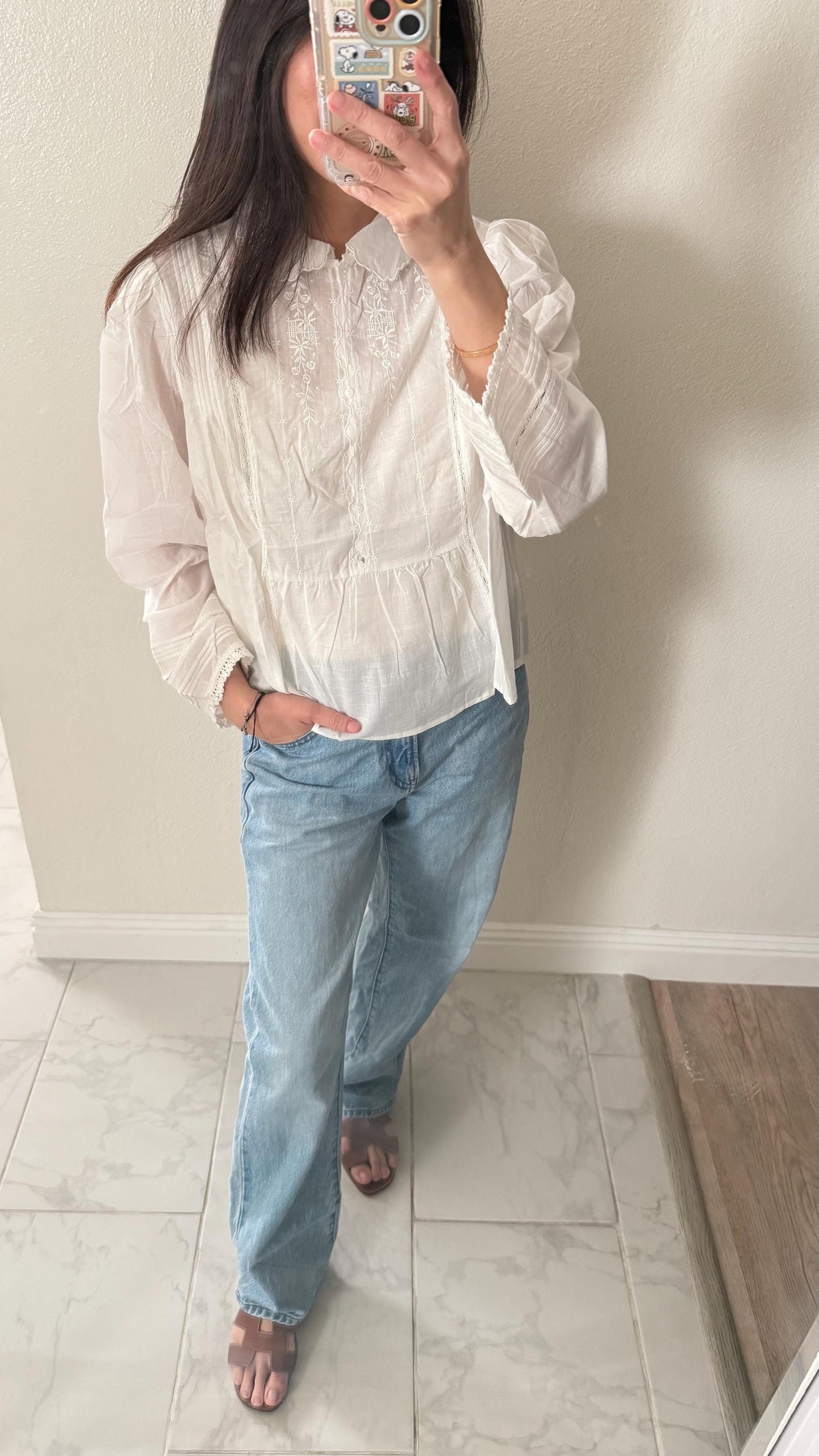 Cotton white floral embroidered top. Vintage Inspired Style Top. Cottage core style blouse. Boho Victorian Top.