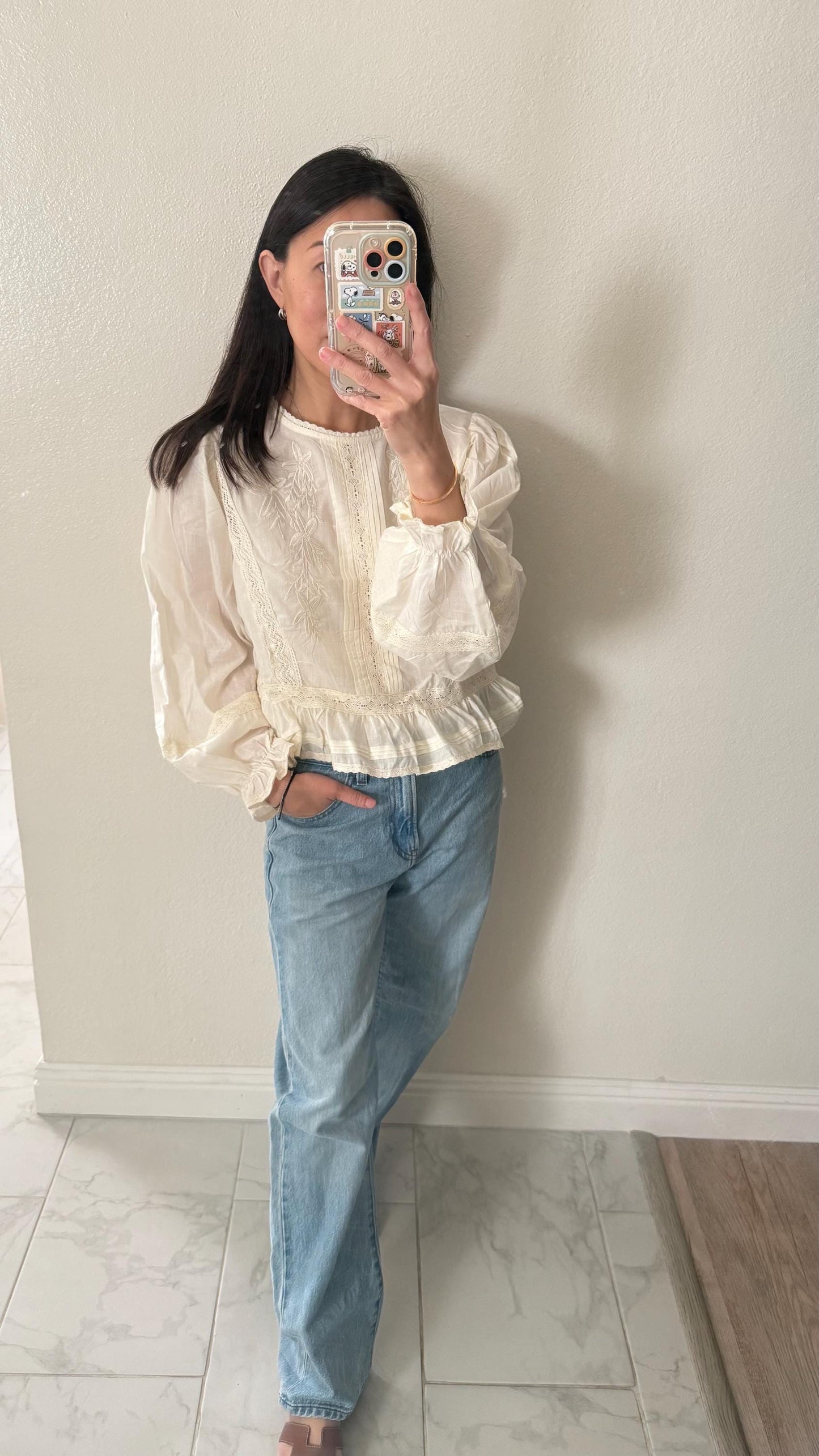 Cotton Eyelet Floral Embroidered Blouse. French Victorian Bohemian Style Top. Vintage Inspired Cotton Top. Pintuck Whimsical Cotton Top.