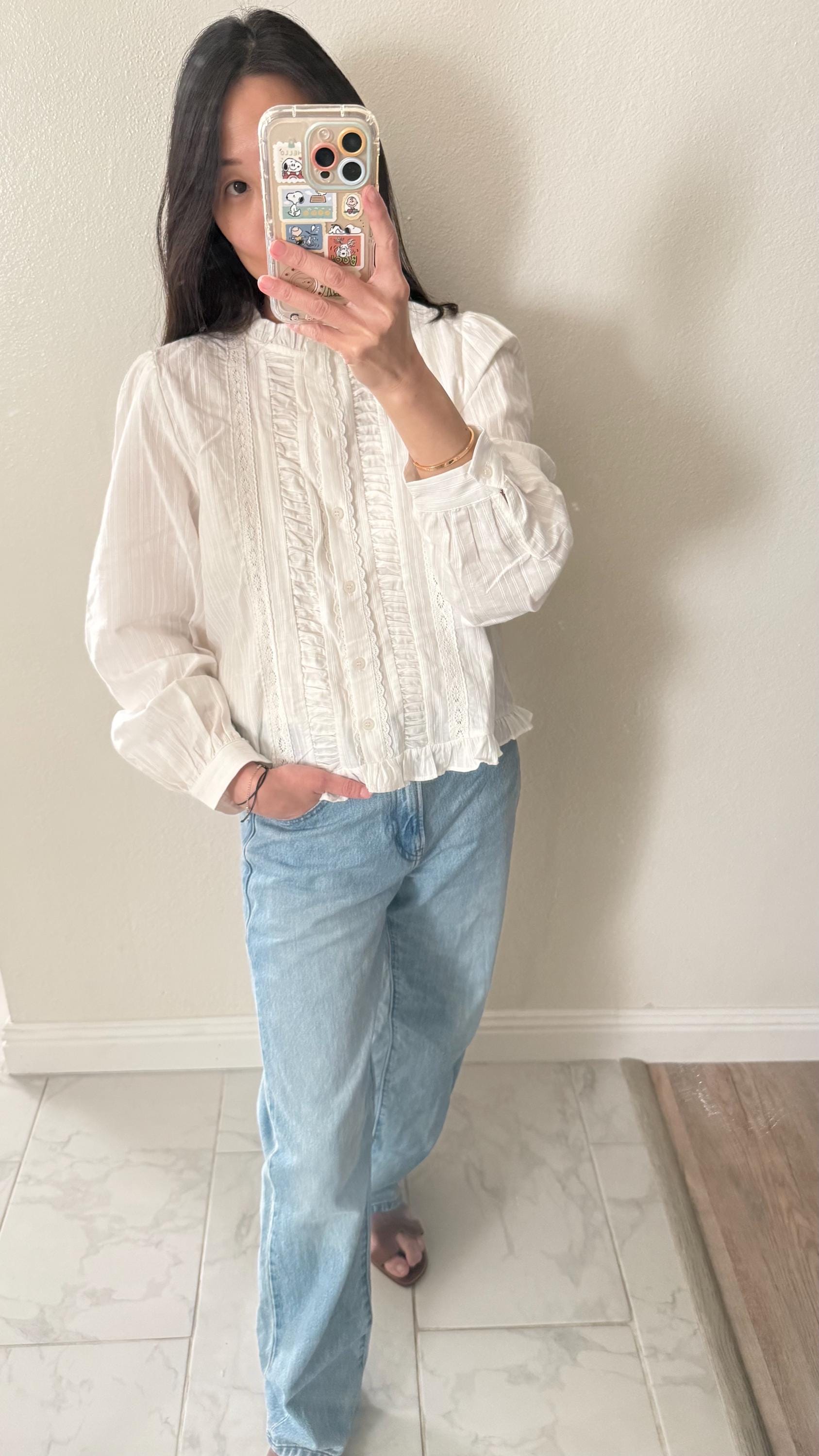 Casual pintuck white lace romantic top . Cozy comfortable top. Cotton Victorian Boho romantic top. . Classic white cotton cozy top
