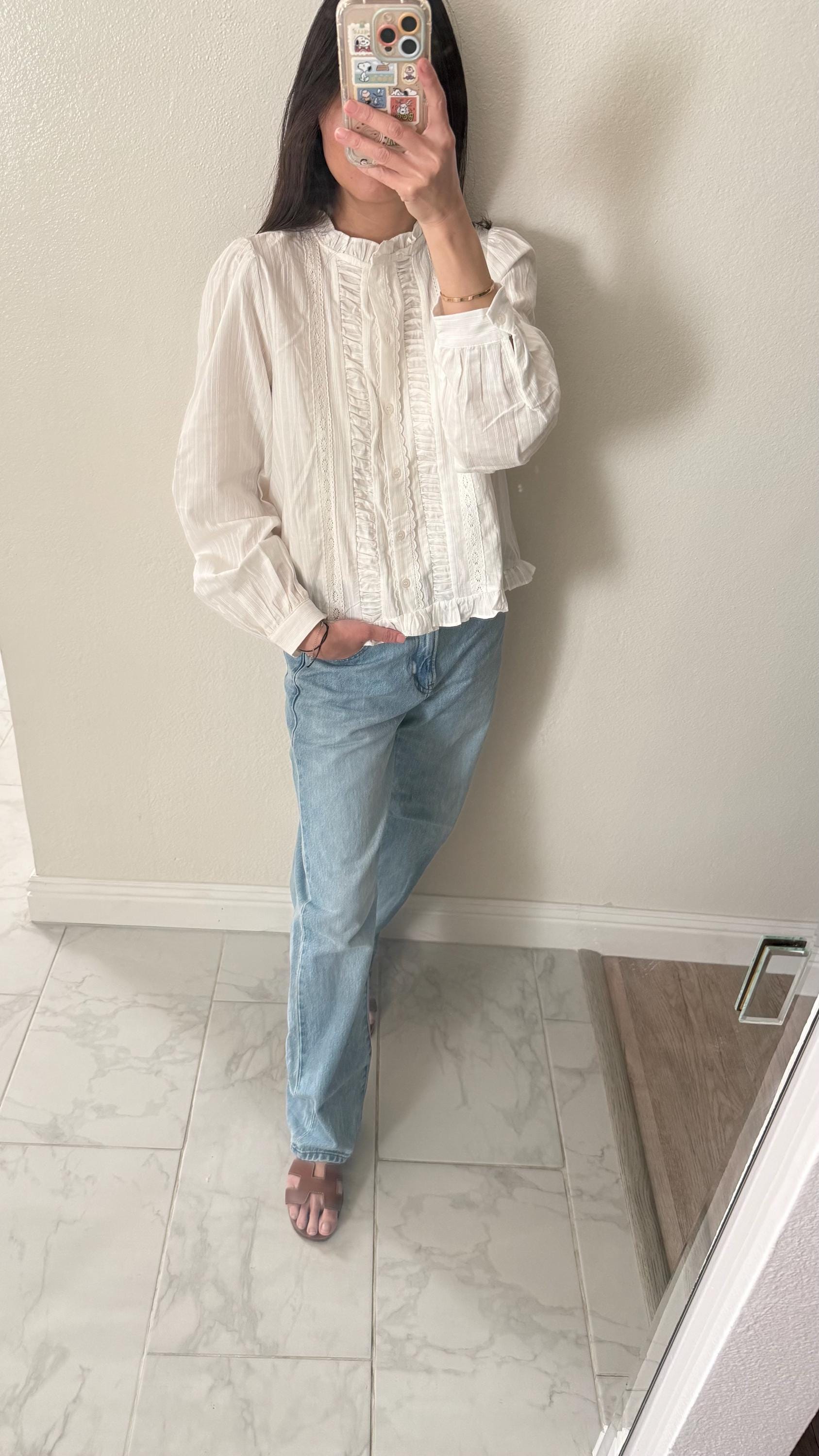 Casual pintuck white lace romantic top . Cozy comfortable top. Cotton Victorian Boho romantic top. . Classic white cotton cozy top