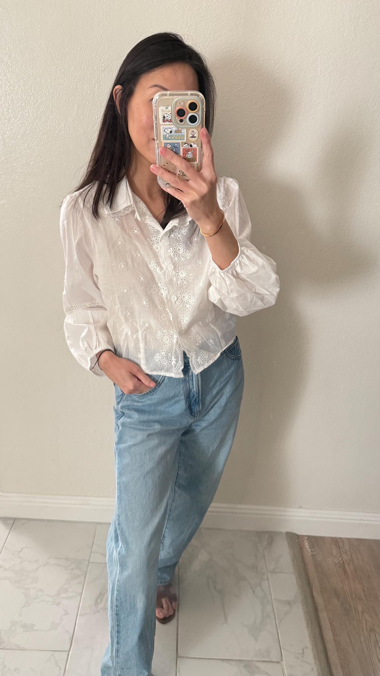 Cotton Eyelet Ruffle Blouse. Romantic Cottage core Whimsical Top. Peter pan collar sweet top. Cozy comfortable top.