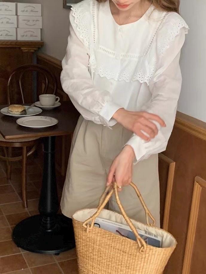 Casual pintuck white lace romantic top . Cozy comfortable top. Cotton victorian romantic top. Vintage inspired top . Bohemian top