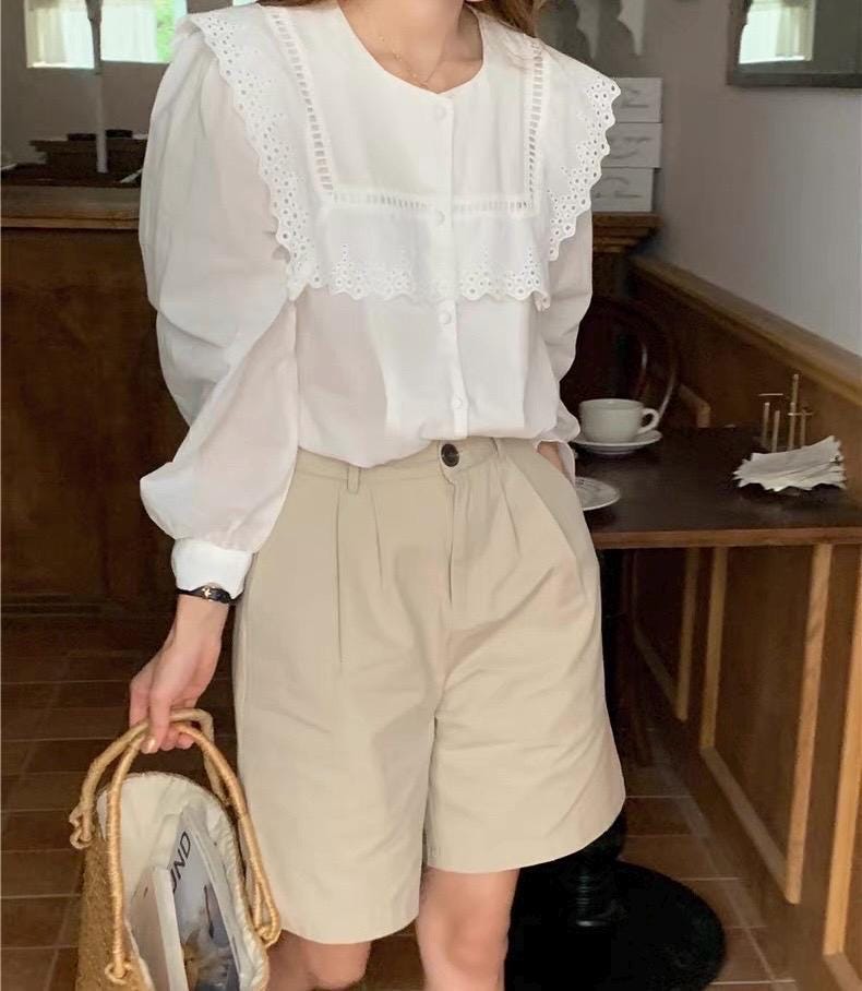 Casual pintuck white lace romantic top . Cozy comfortable top. Cotton victorian romantic top. Vintage inspired top . Bohemian top