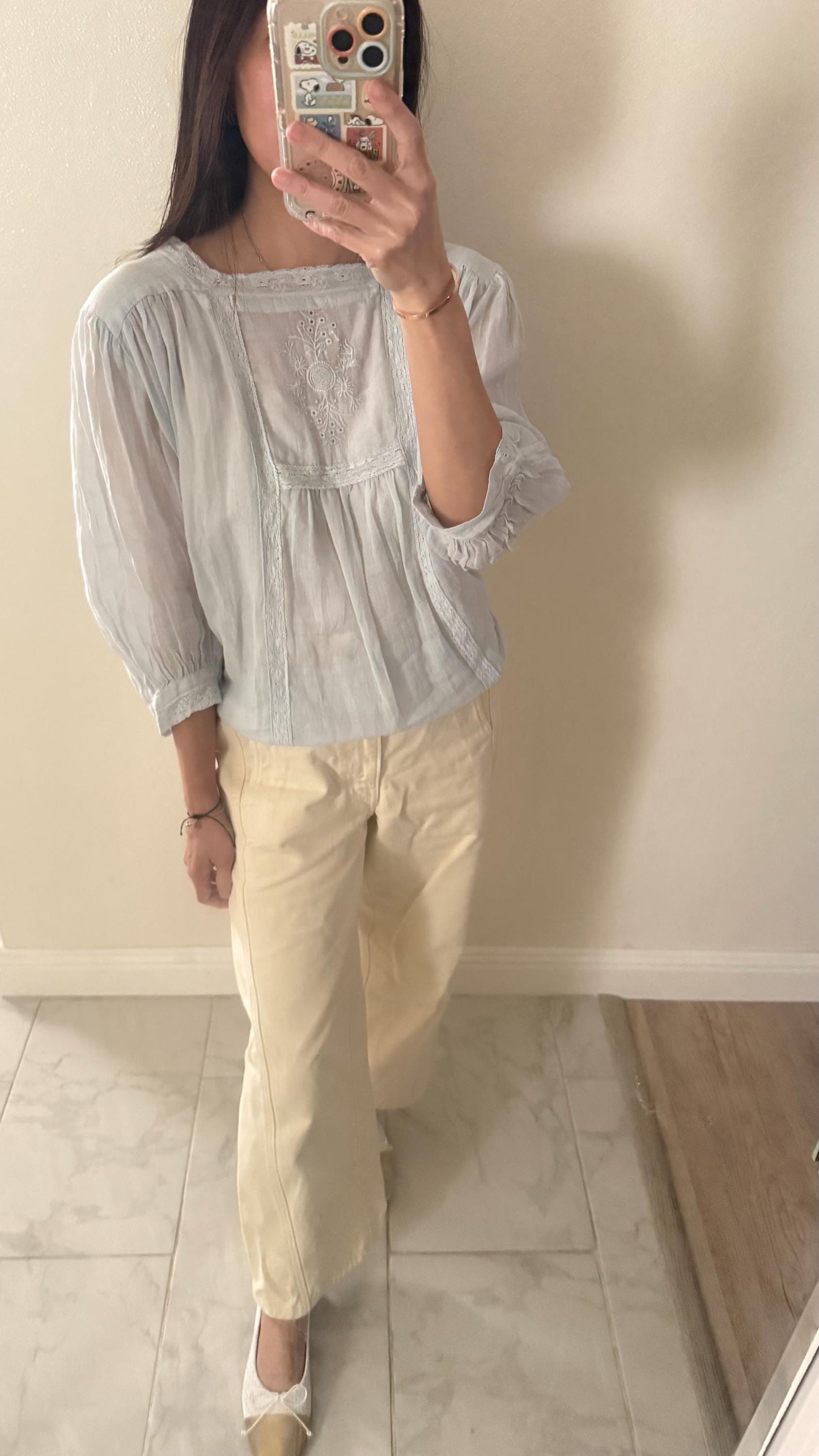 Casual pintuck blue lace romantic top . Cozy comfortable top. Cotton Victorian Boho romantic top. Classic ocean light cotton cozy top