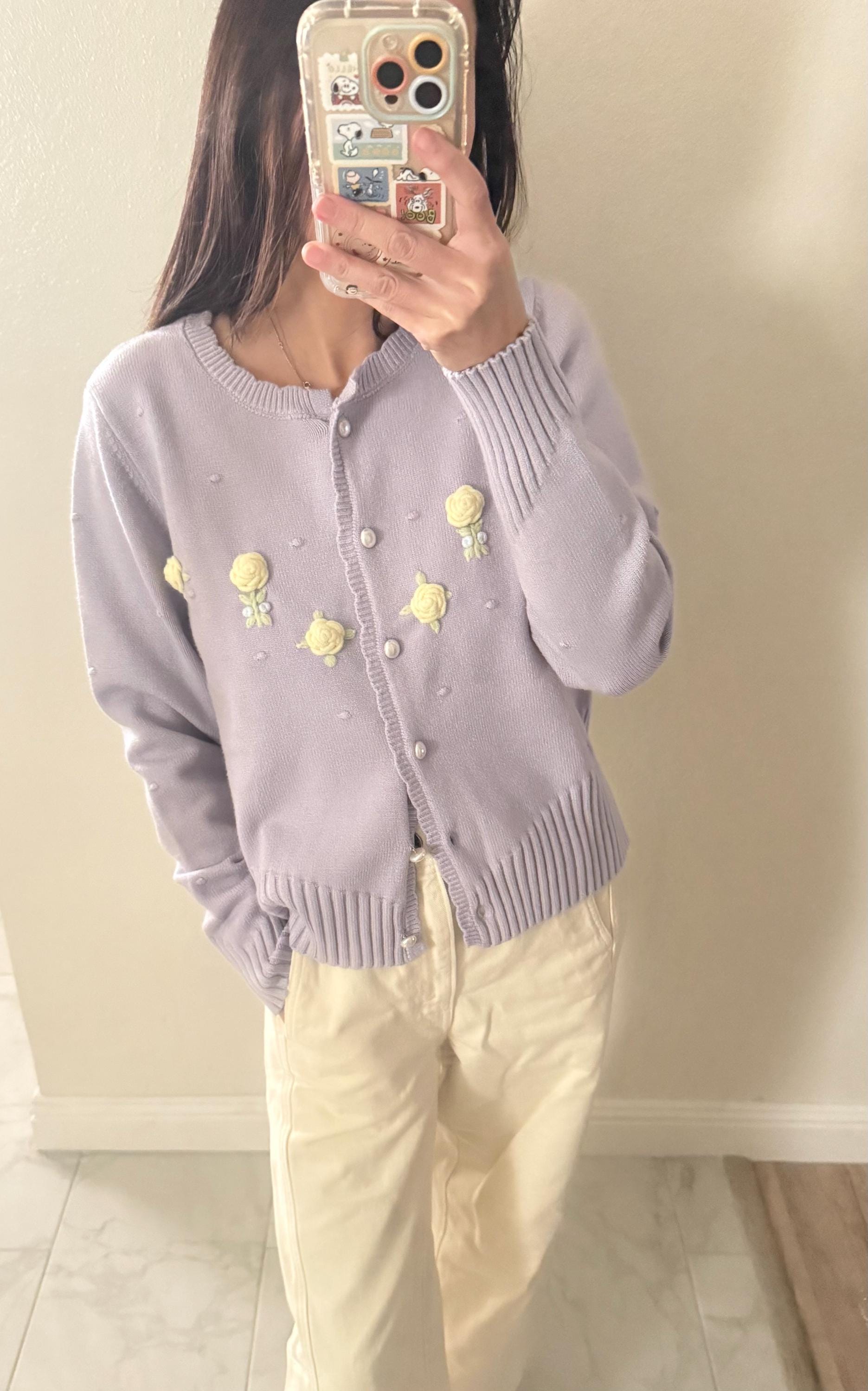 Knit Floral Cardigan Blouse. French Vintage Inspired Shirt Cardigan. Cotton Cardigan. Floral boho cardigan. Victorian bohocardigan